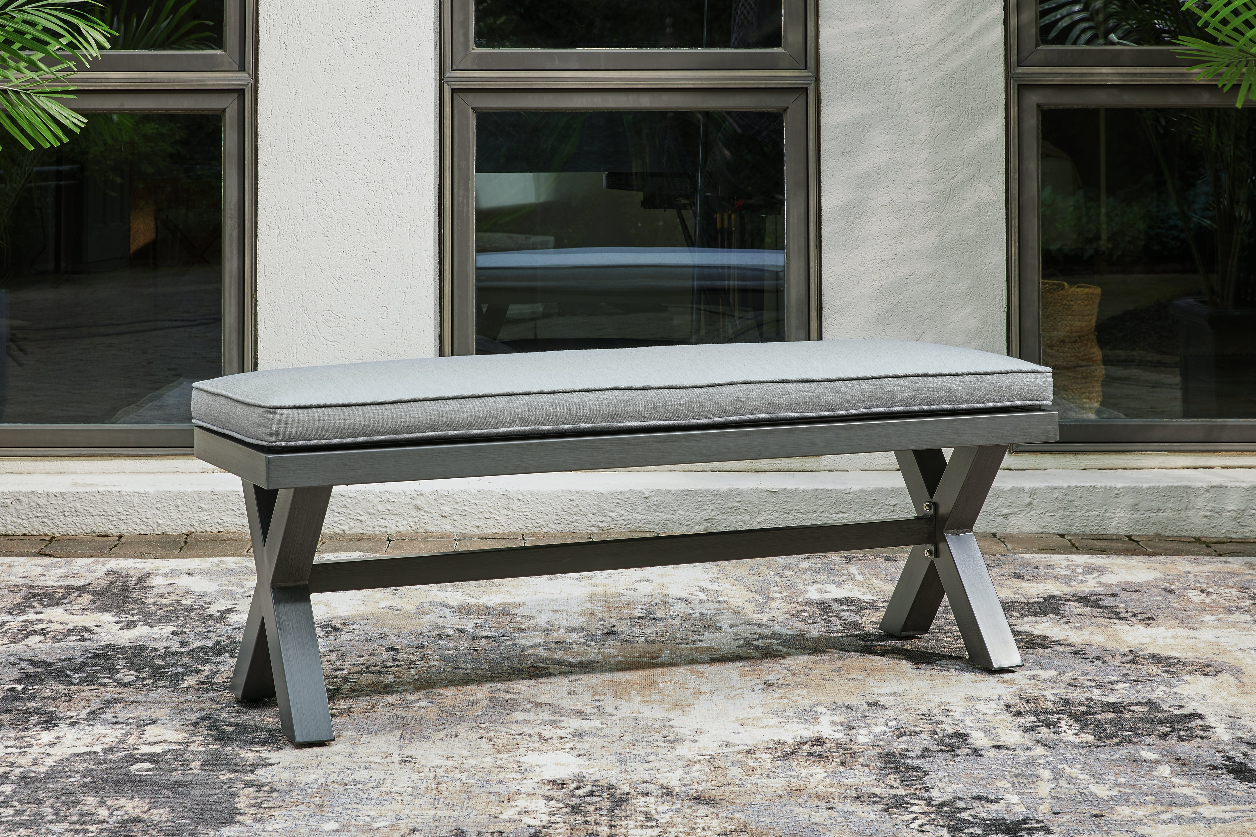 Tampa Furniture Outlet Lutz - Ashley Furniture - Elite Park Outdoor - Bench with Cushion / Gray - P518-600