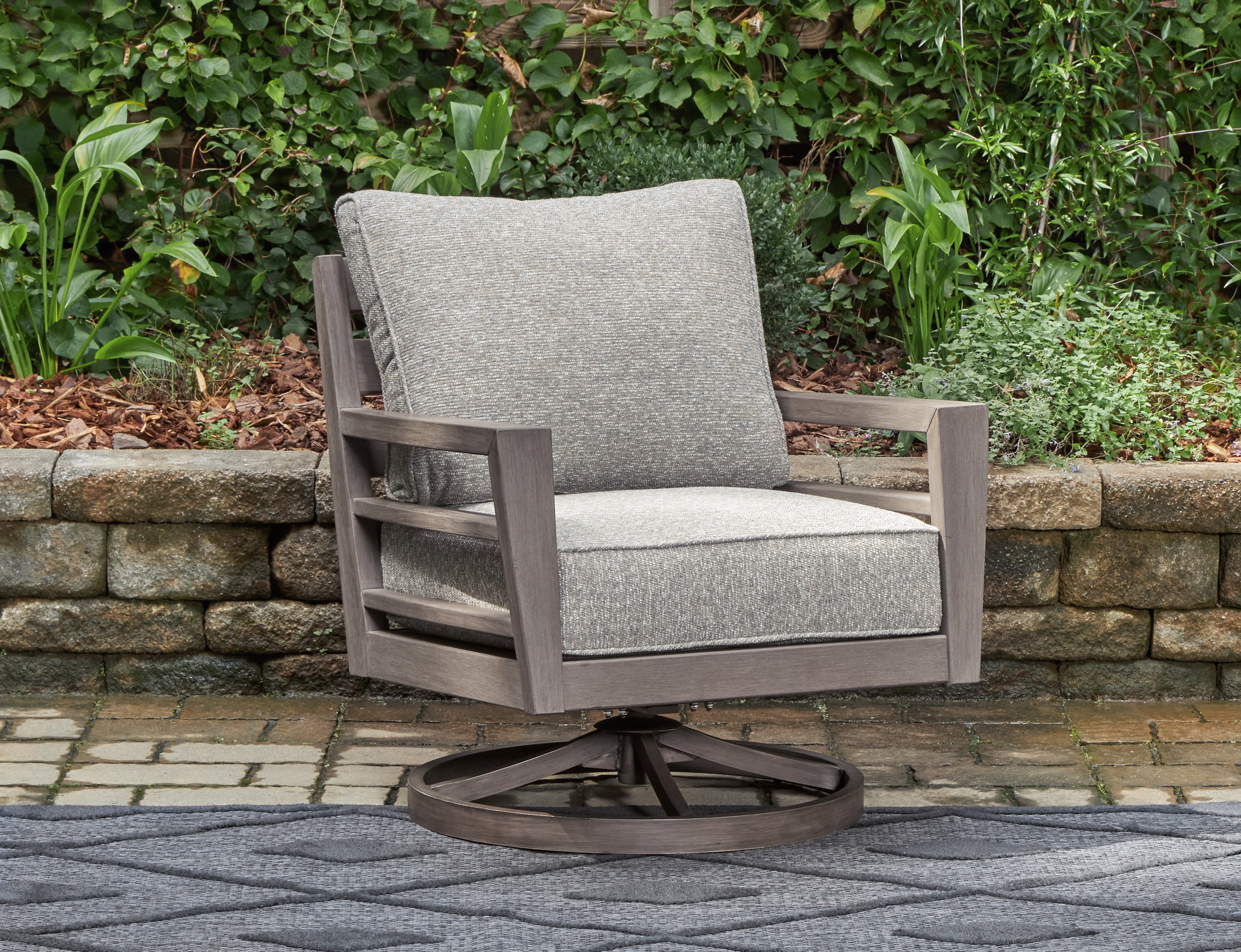 Tampa Furniture Outlet Lutz - Ashley Furniture - Hillside Barn Outdoor - Swivel Lounge w/ Cushion / Gray/Brown - P564-821
