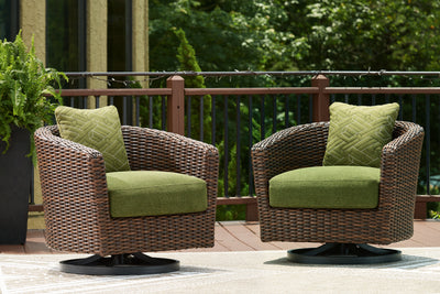 Tampa Furniture Outlet Lutz - Ashley Furniture - Horizon Hall Outdoor - Swivel Lounge w/ Cushion / Brown/Green - P572-821
