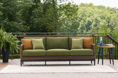 Tampa Furniture Outlet Lutz - Ashley Furniture - Horizon Hall Outdoor - Sofa with Cushion / Brown/Green - P572-838