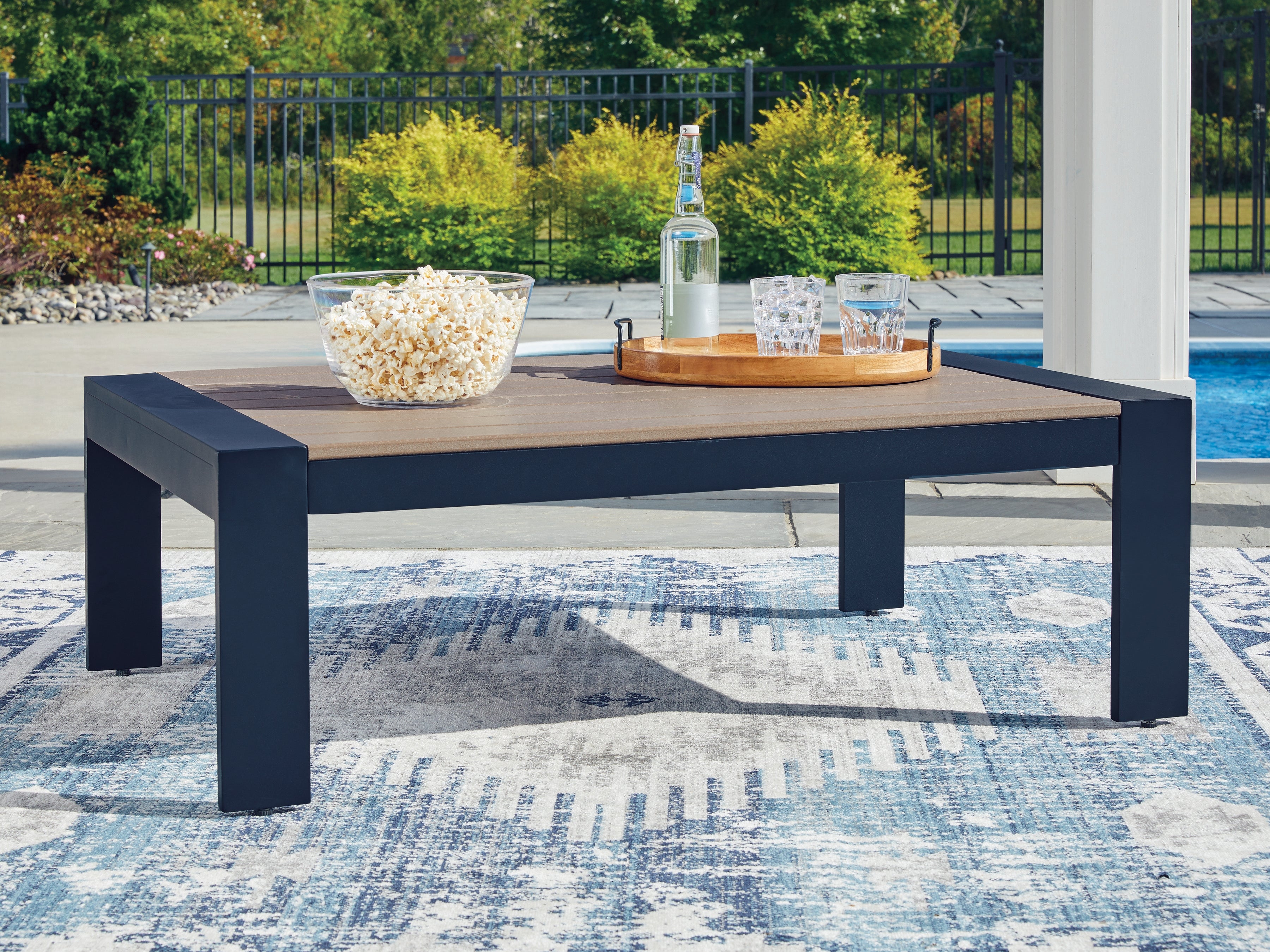 Tampa Furniture Outlet Lutz - Ashley Furniture - East Beach Outdoor - Rectangular Cocktail Table / Navy Blue/Driftwood - PCP587-701