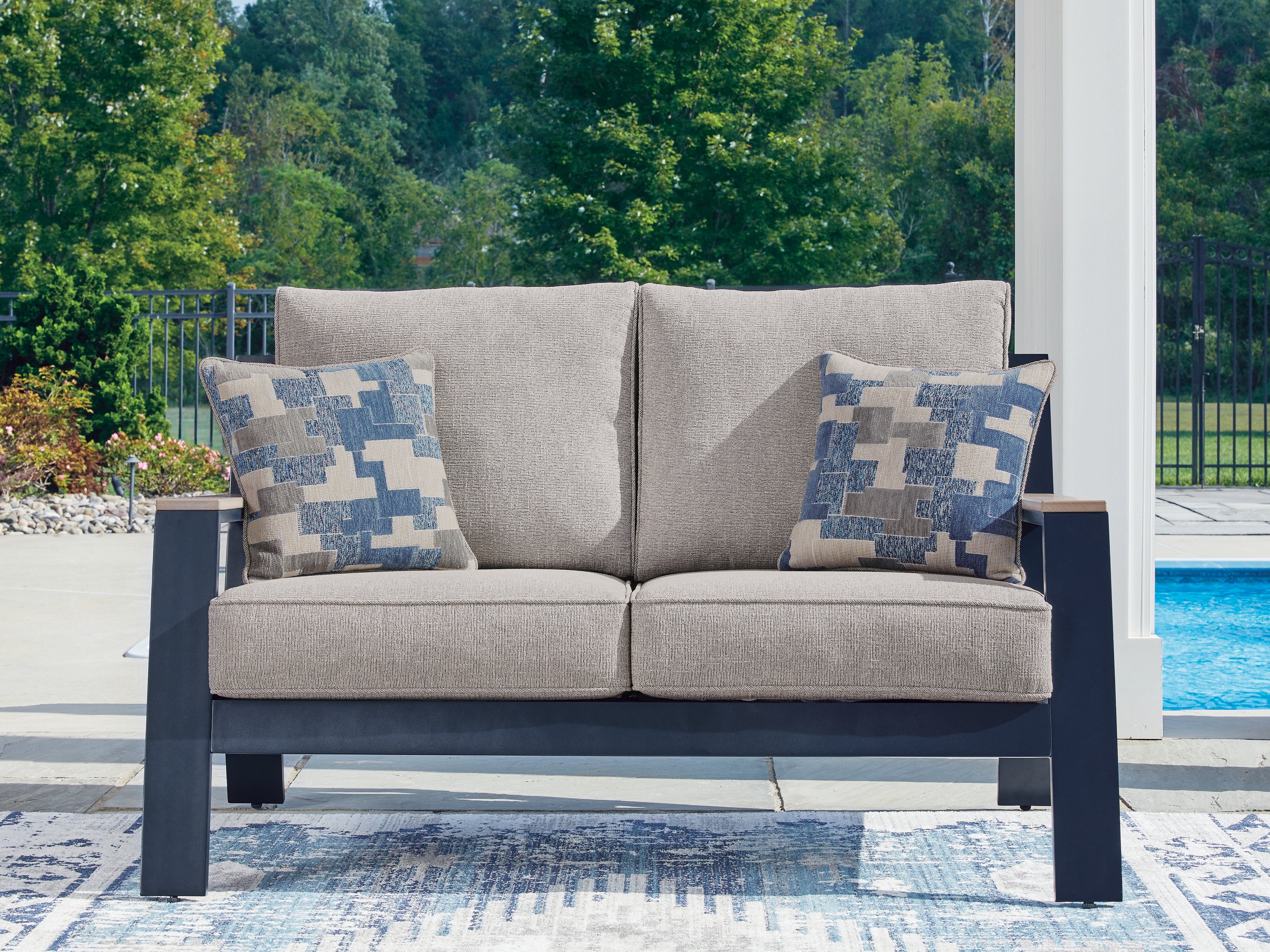 Tampa Furniture Outlet Lutz - Ashley Furniture - East Beach Outdoor - Loveseat w/Cushion - PCP587-835