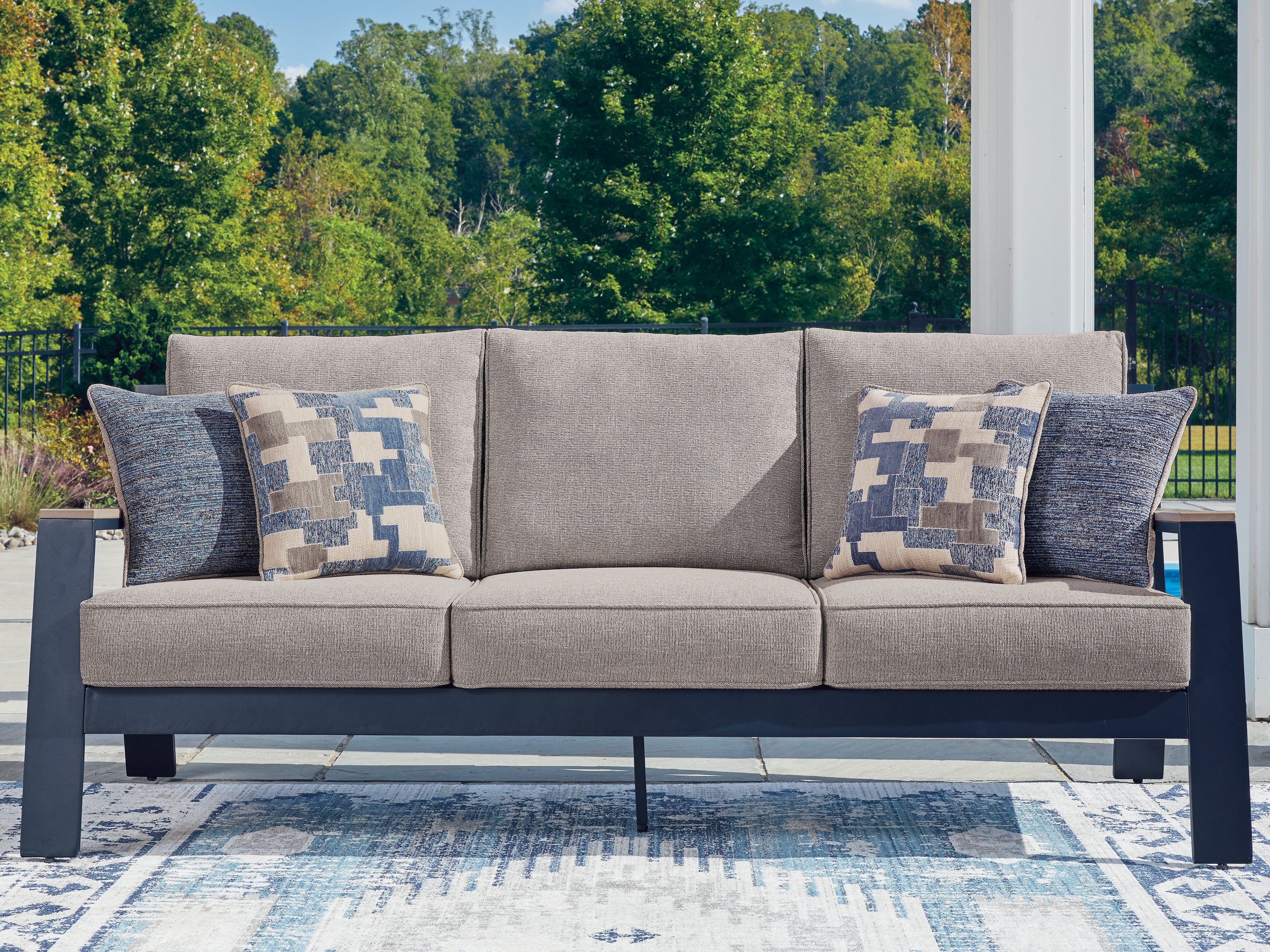 Tampa Furniture Outlet Lutz - Ashley Furniture - East Beach Outdoor - Sofa with Cushion / Navy Blue/Driftwood - PCP587-838