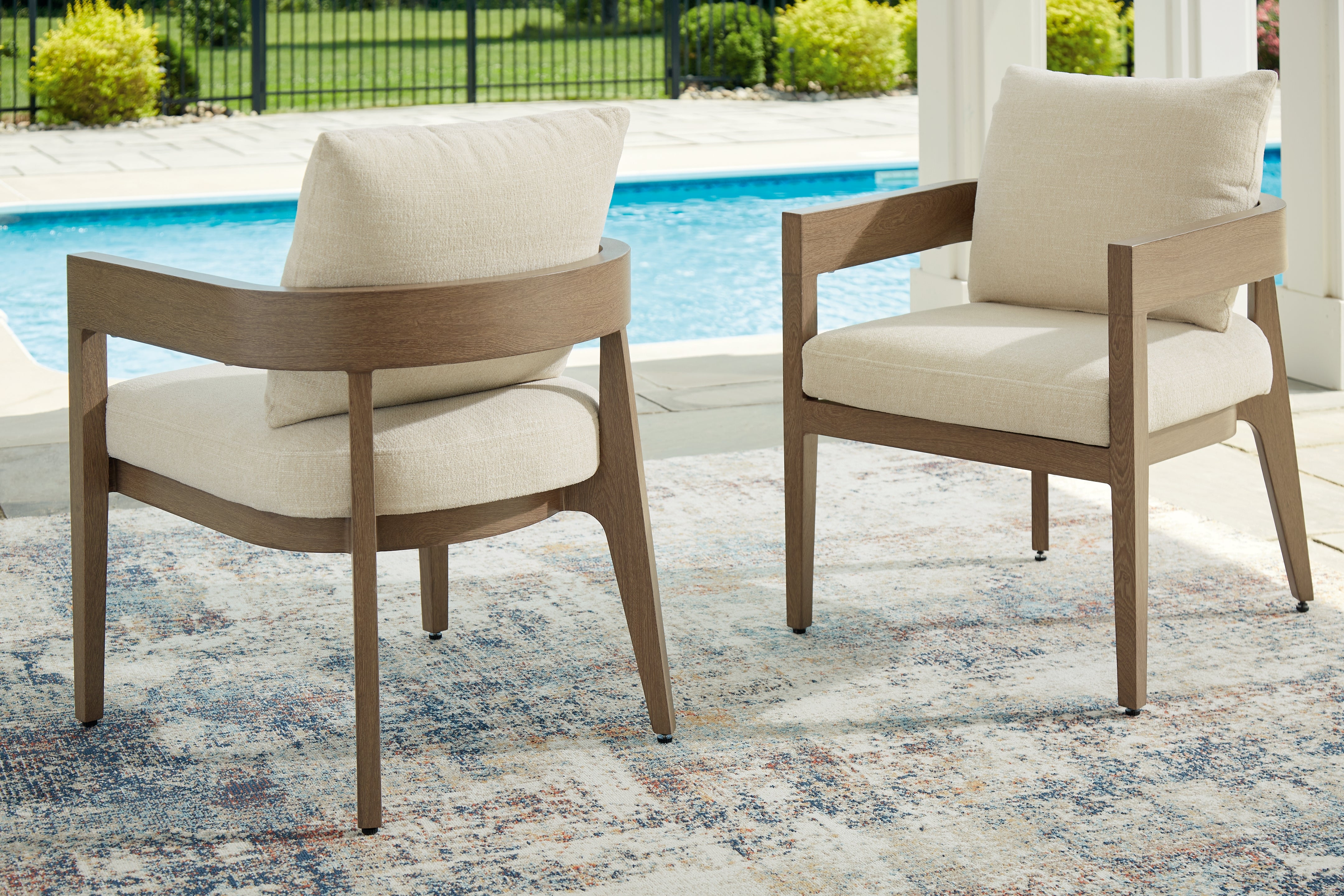 Tampa Furniture Outlet Lutz - Ashley Furniture - Serene Bay Outdoor - Arm Chair With Cushion (Set of 2) / Dark Brown/White - P671-601A