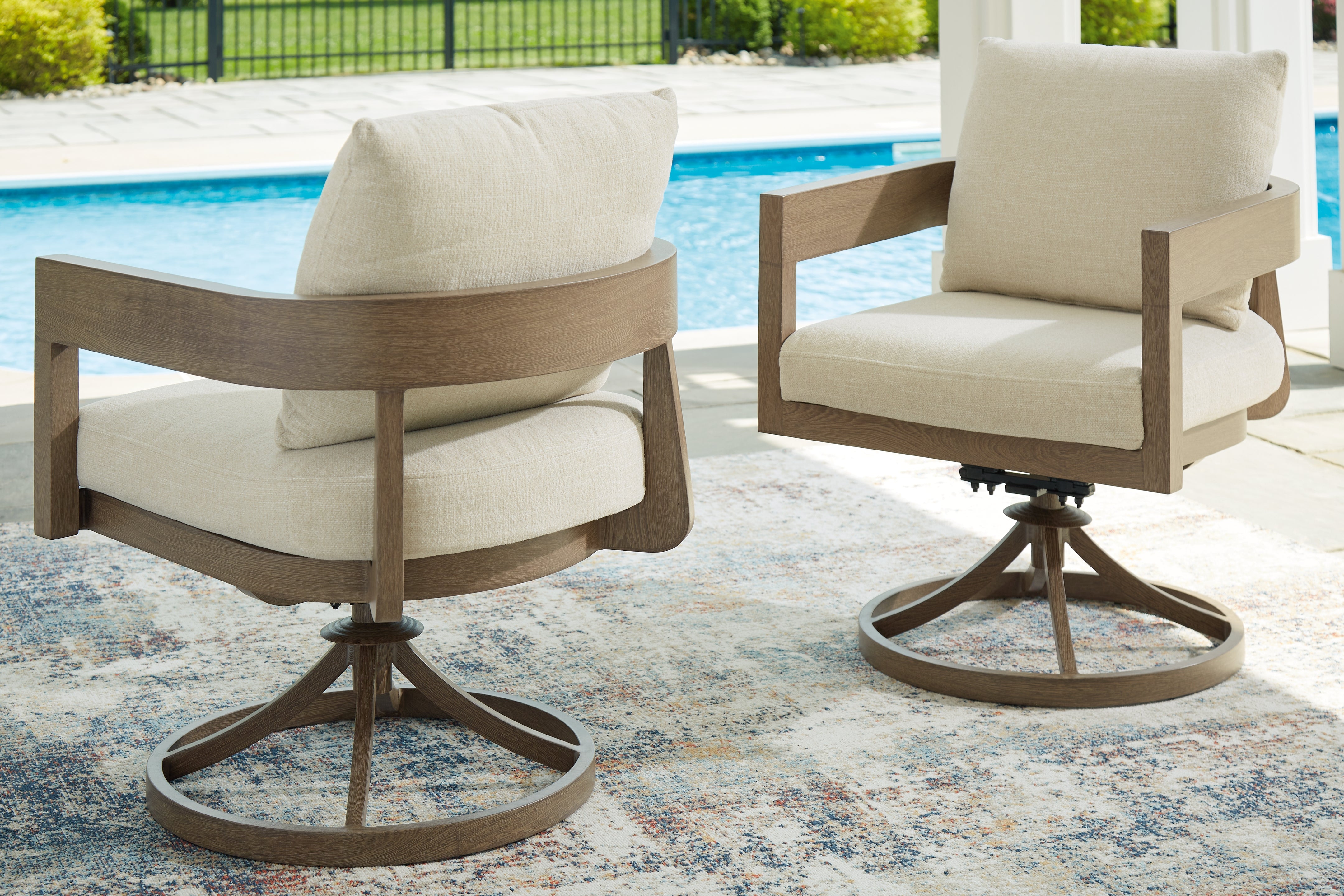 Tampa Furniture Outlet Lutz - Ashley Furniture - Serene Bay Outdoor - Swivel Chair w/Cushion (Set of 2) / Dark Brown/White - P671-602A