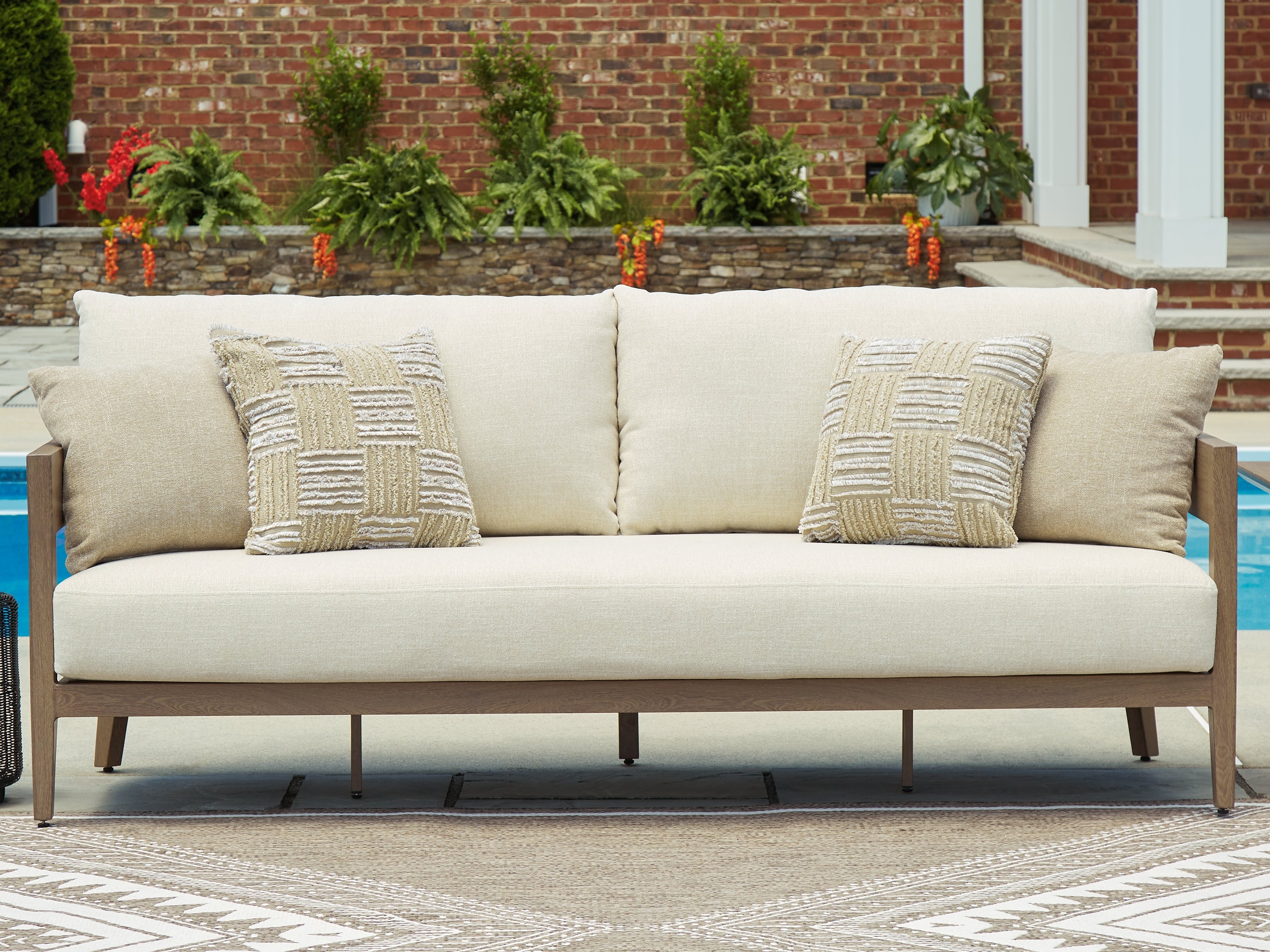 Tampa Furniture Outlet Lutz - Ashley Furniture - Serene Bay Outdoor - Sofa with Cushion / Dark Brown/White - P671-838