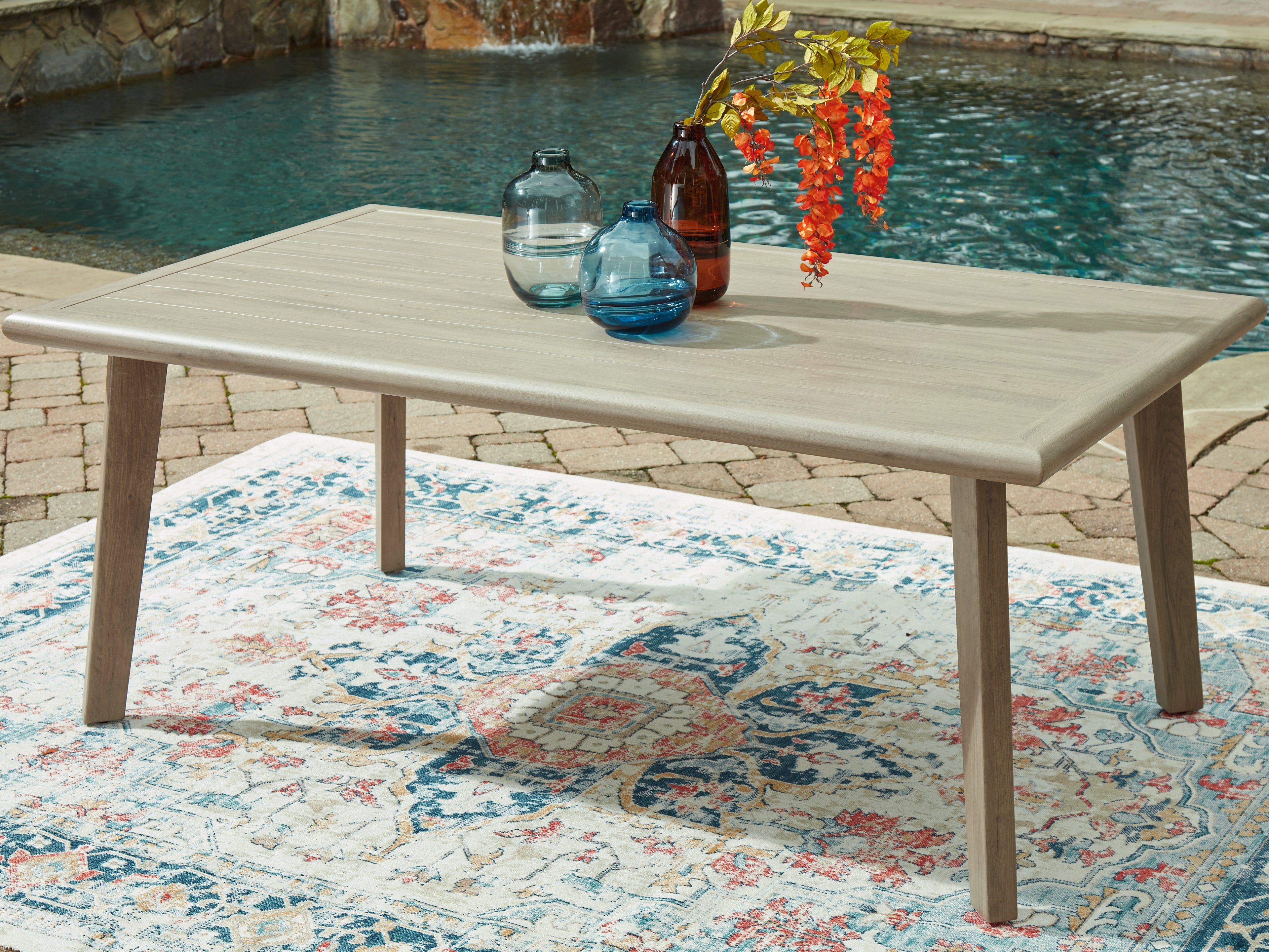 Tampa Furniture Outlet Lutz - Ashley Furniture - Cliff Trails Outdoor - RECT Dining Table w/UMB OPT / Beige - PCP690-625