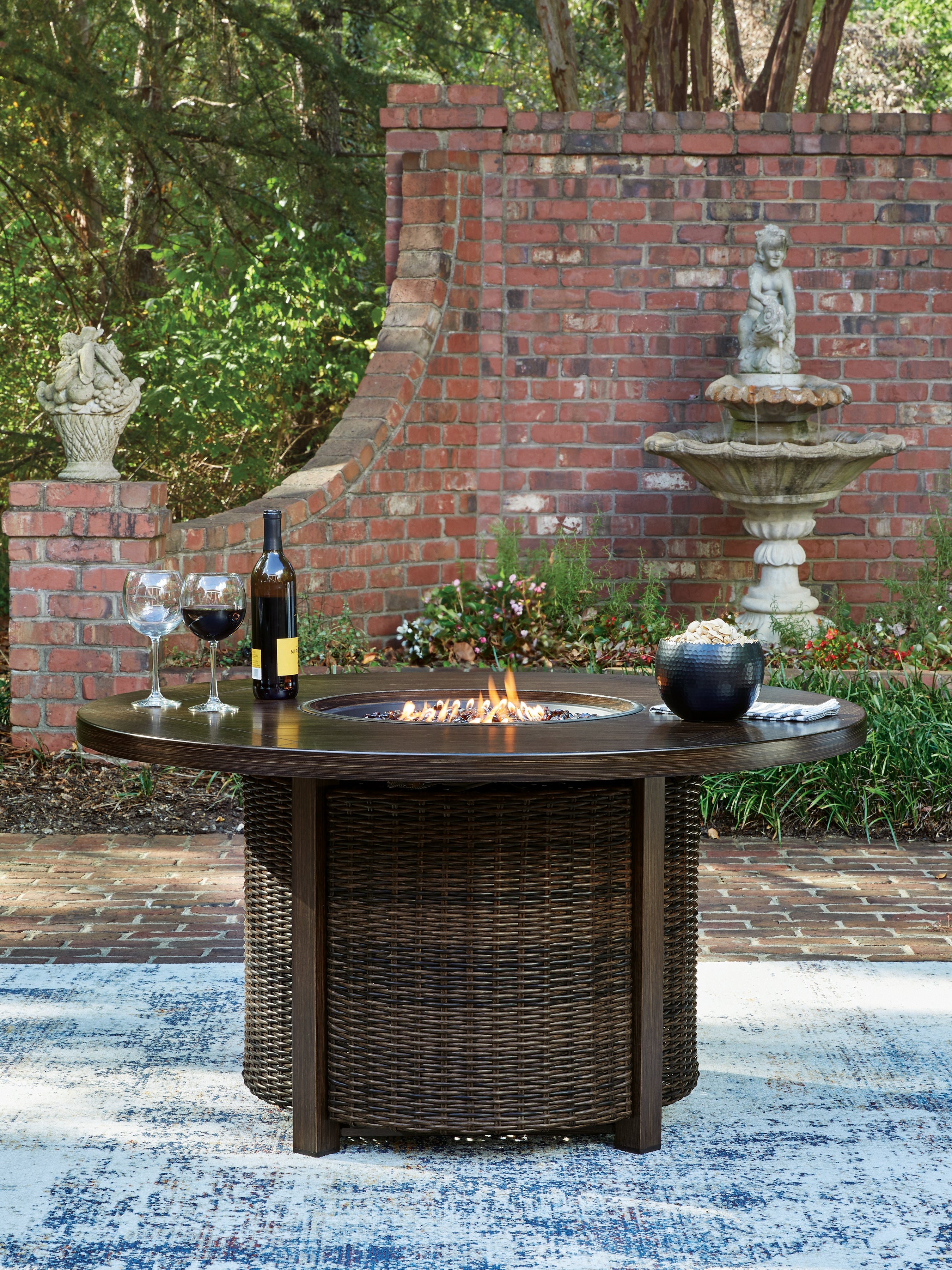 Tampa Furniture Outlet Lutz - Ashley Furniture - Monterey Point Outdoor - Round Fire Pit Table / Dark Brown - PCP760-776
