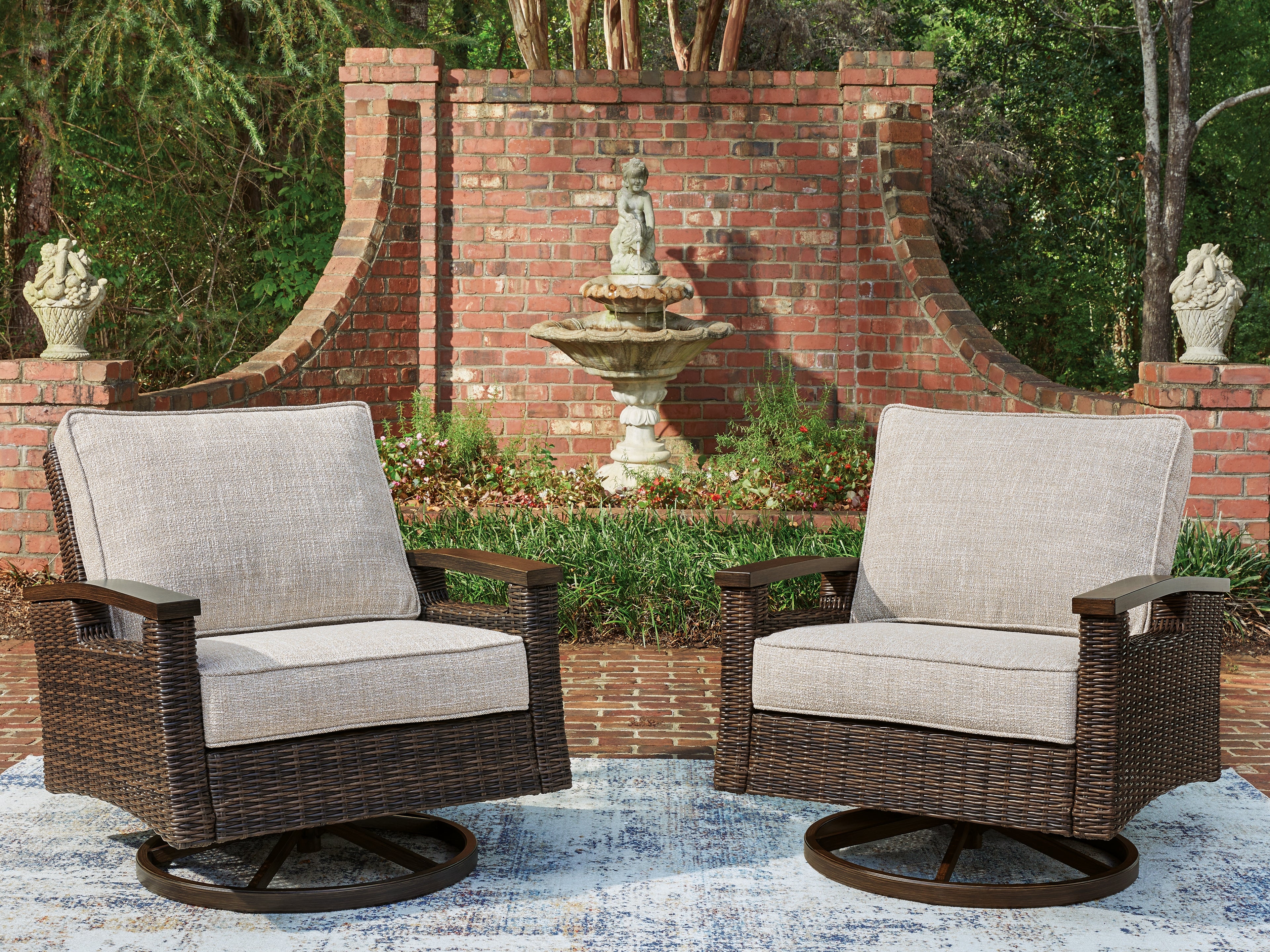Tampa Furniture Outlet Lutz - Ashley Furniture - Monterey Point Outdoor - Swivel Lounge Chair (Set of 2) / Dark Brown - PCP760-821