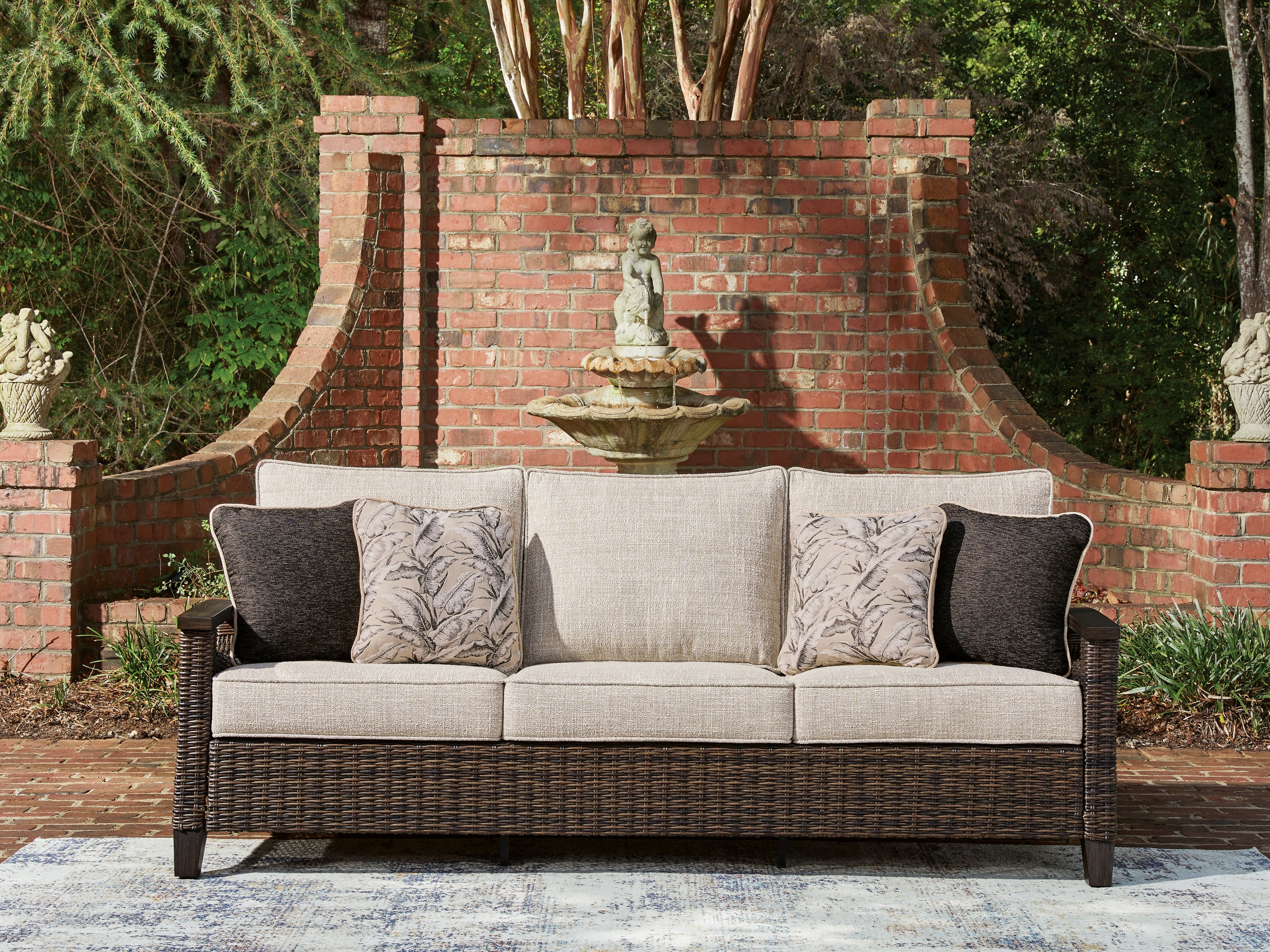 Tampa Furniture Outlet Lutz - Ashley Furniture - Monterey Point Outdoor - Sofa with Cushion / Dark Brown - PCP760-838