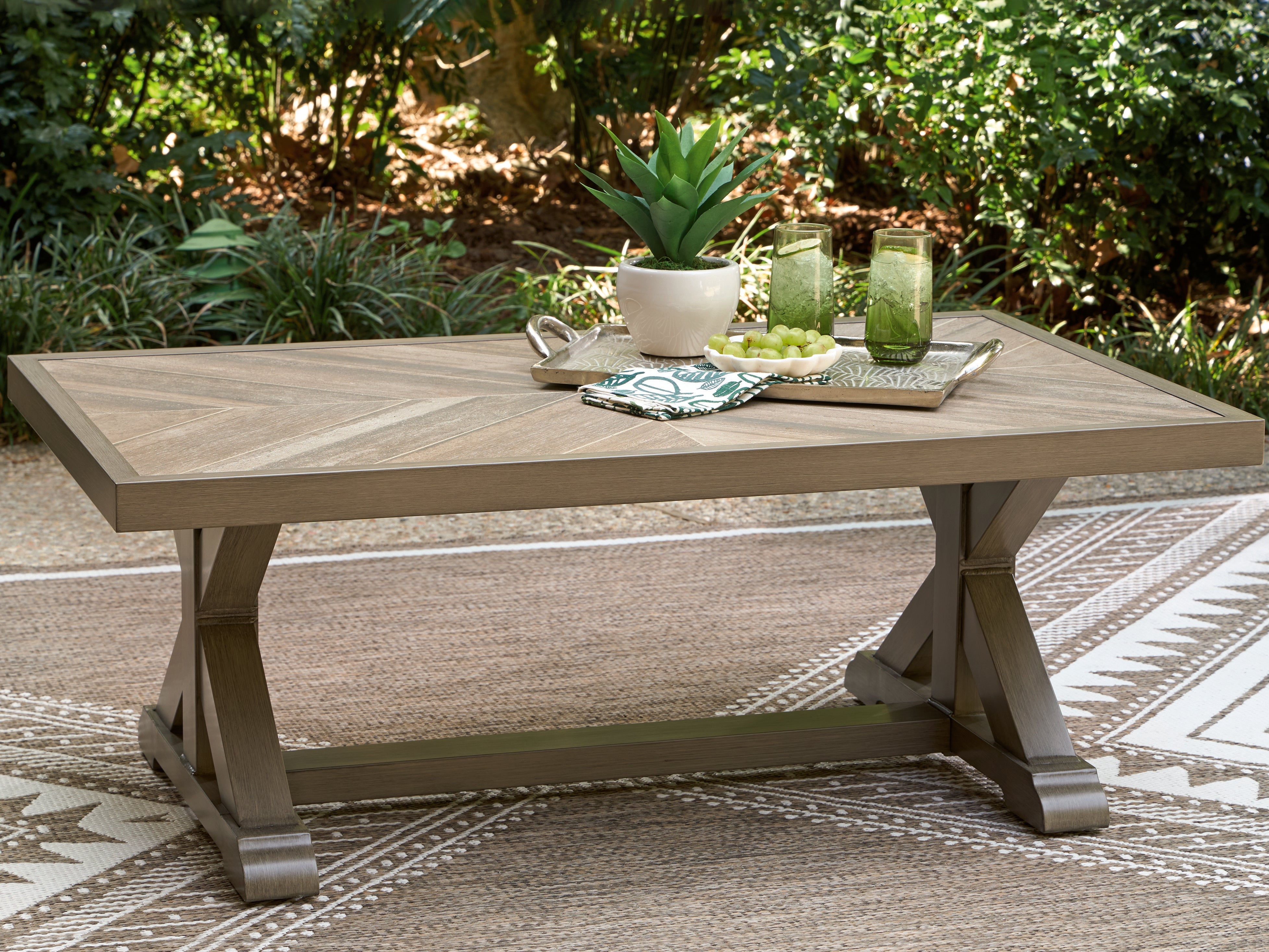 Tampa Furniture Outlet Lutz - Ashley Furniture - Laguna Heights Outdoor - Rectangular Cocktail Table / Beige - PCP790-701