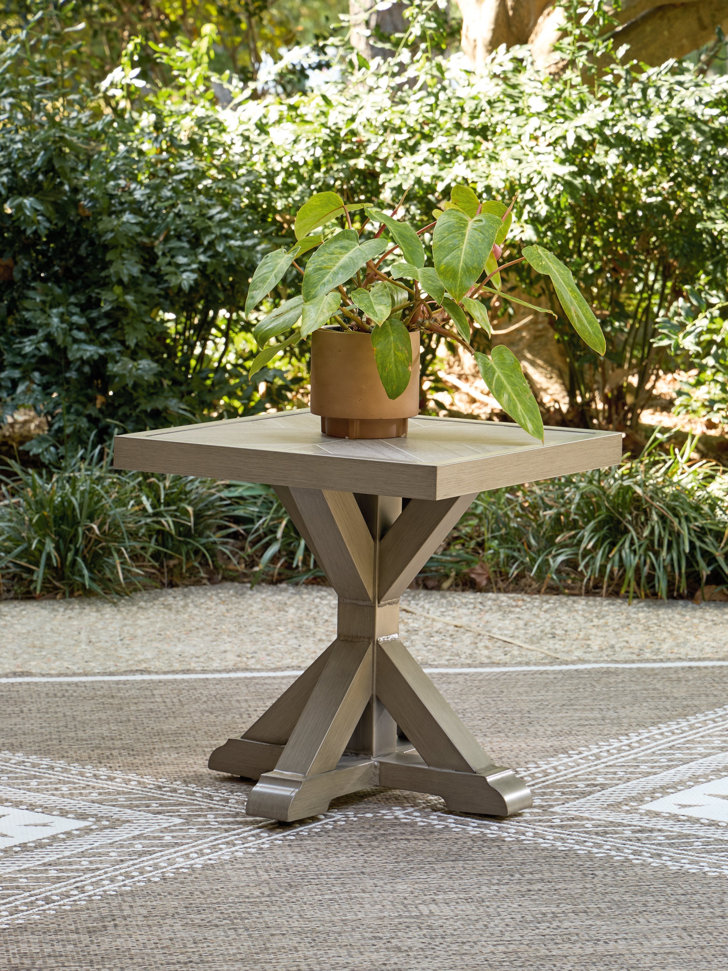 Tampa Furniture Outlet Lutz - Ashley Furniture - Laguna Heights Outdoor - Square End Table / Beige - PCP790-702