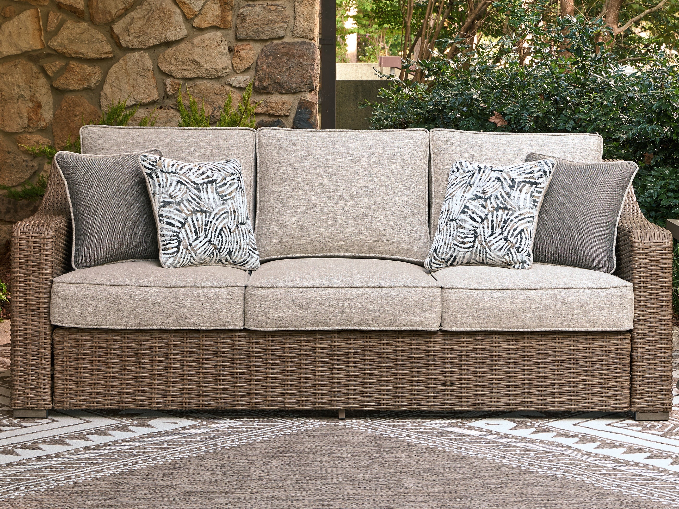 Tampa Furniture Outlet Lutz - Ashley Furniture - Laguna Heights Outdoor - Sofa with Cushion / Beige - PCP790-838