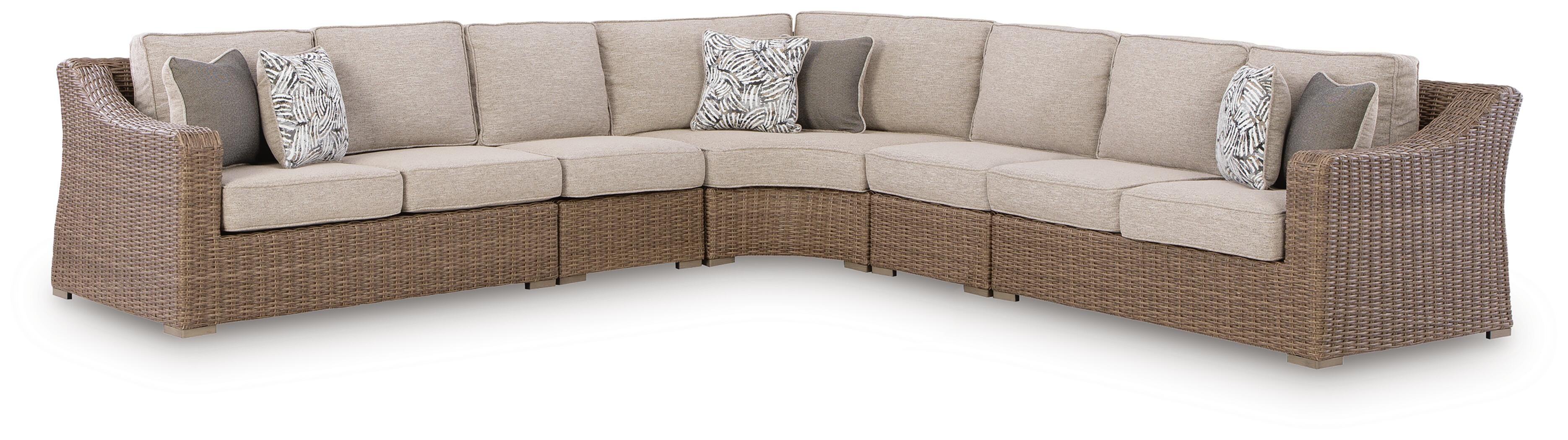 Tampa Furniture Outlet Lutz - Ashley Furniture - Laguna Heights Outdoor - 5-Piece Outdoor Sectional / Beige - PCP790P3