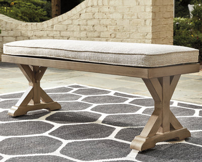 Tampa Furniture Outlet Lutz - Ashley Furniture - Beachcroft Outdoor - Bench with Cushion / Beige - P791-600