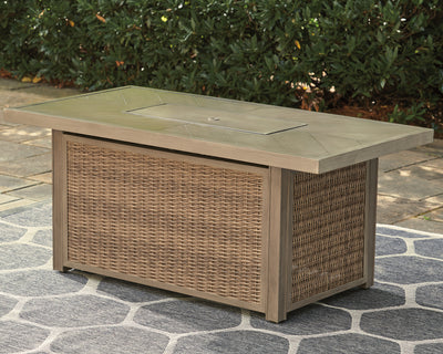 Tampa Furniture Outlet Lutz - Ashley Furniture - Beachcroft Outdoor - Rectangular Fire Pit Table / Beige - P791-773
