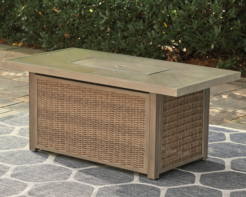 Tampa Furniture Outlet Lutz - Ashley Furniture - Beachcroft Outdoor - Rectangular Fire Pit Table / Beige - P791-773