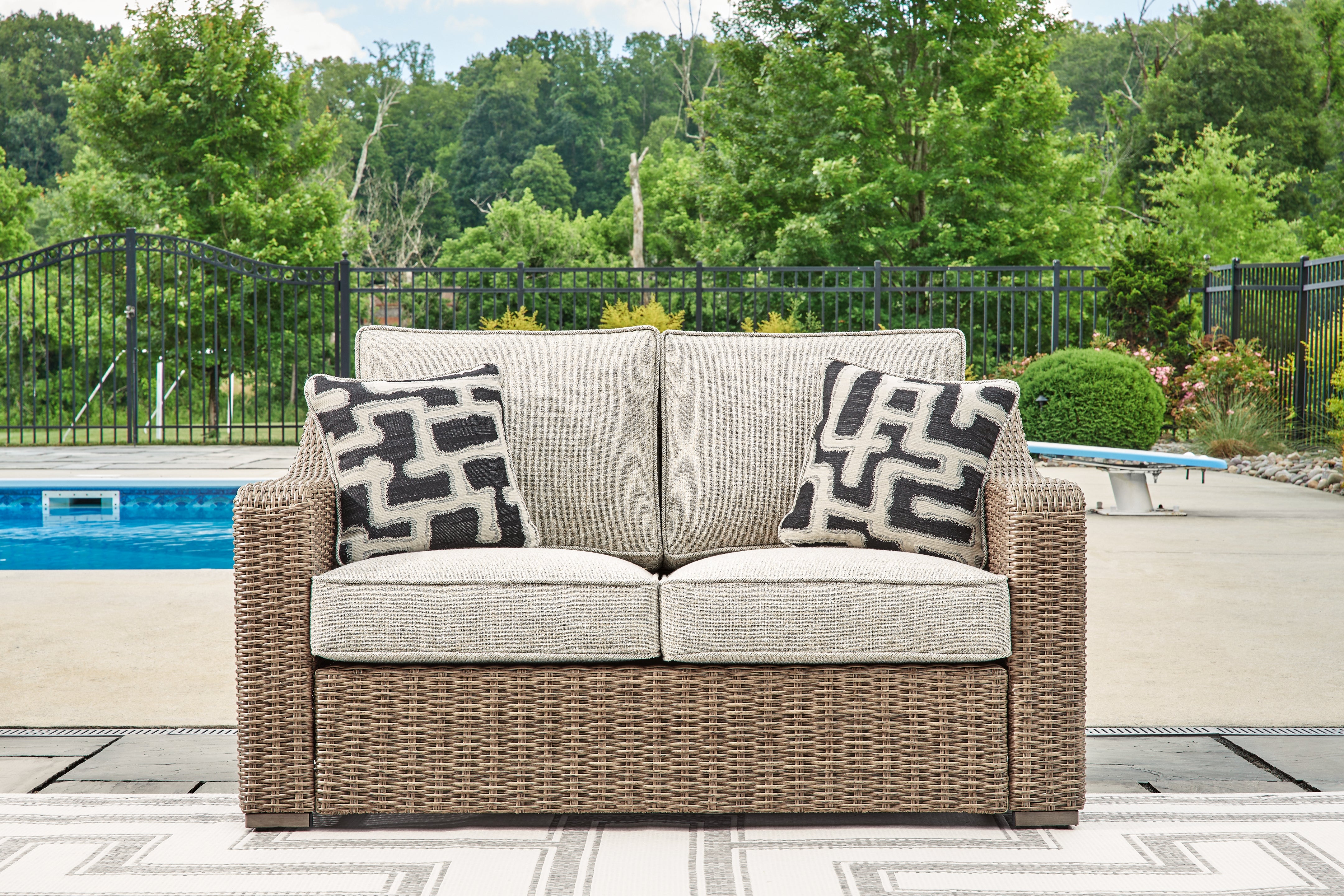 Tampa Furniture Outlet Lutz - Ashley Furniture - Beachcroft Outdoor - Loveseat w/Cushion / Beige - P791-835