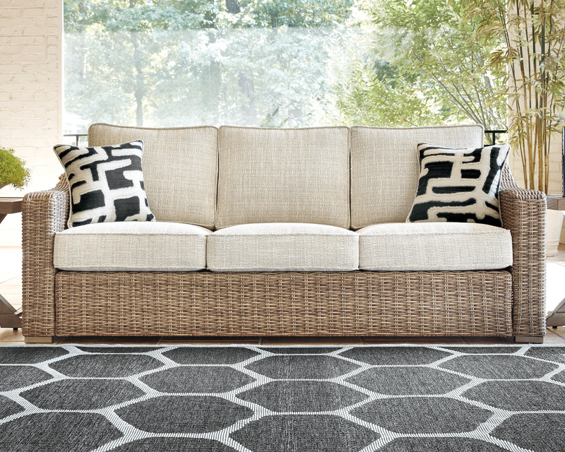 Tampa Furniture Outlet Lutz - Ashley Furniture - Beachcroft Outdoor - Sofa with Cushion / Beige - P791-838