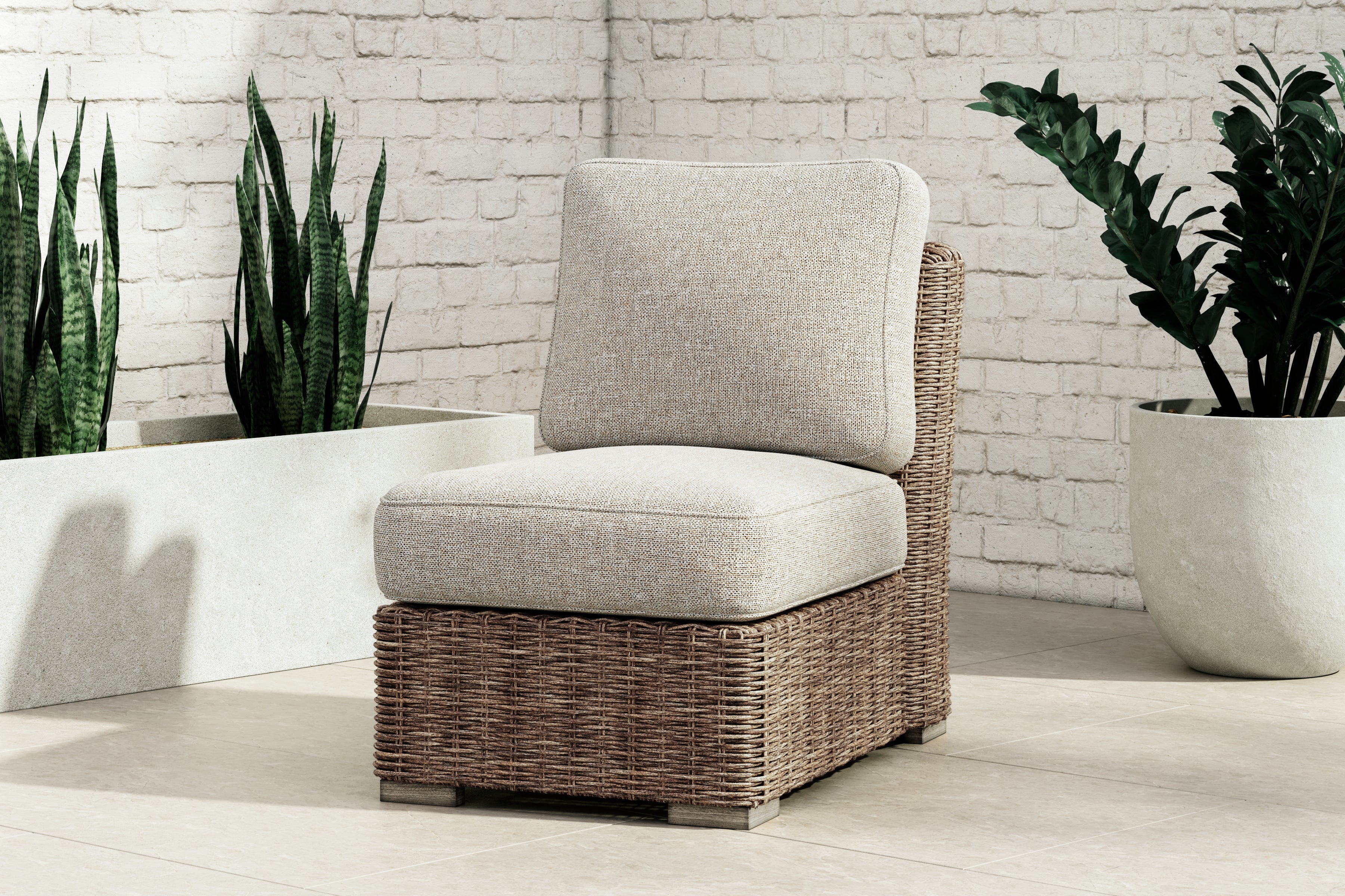 Tampa Furniture Outlet Lutz - Ashley Furniture - Beachcroft Outdoor - Armless Chair w/Cushion / Beige - P791-846