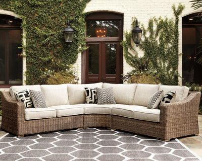Tampa Furniture Outlet Lutz - Ashley Furniture - Beachcroft Outdoor - 3-Piece Outdoor Seating Set / Beige - P791P6
