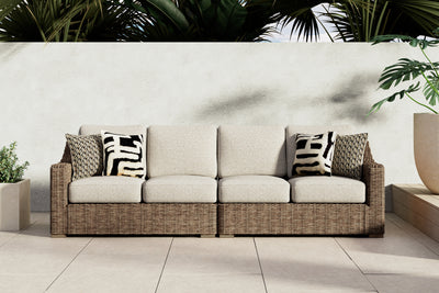 Tampa Furniture Outlet Lutz - Ashley Furniture - Beachcroft Outdoor - RAF/LAF Loveseat w/CUSH (Set of 2) / Beige - P791-854