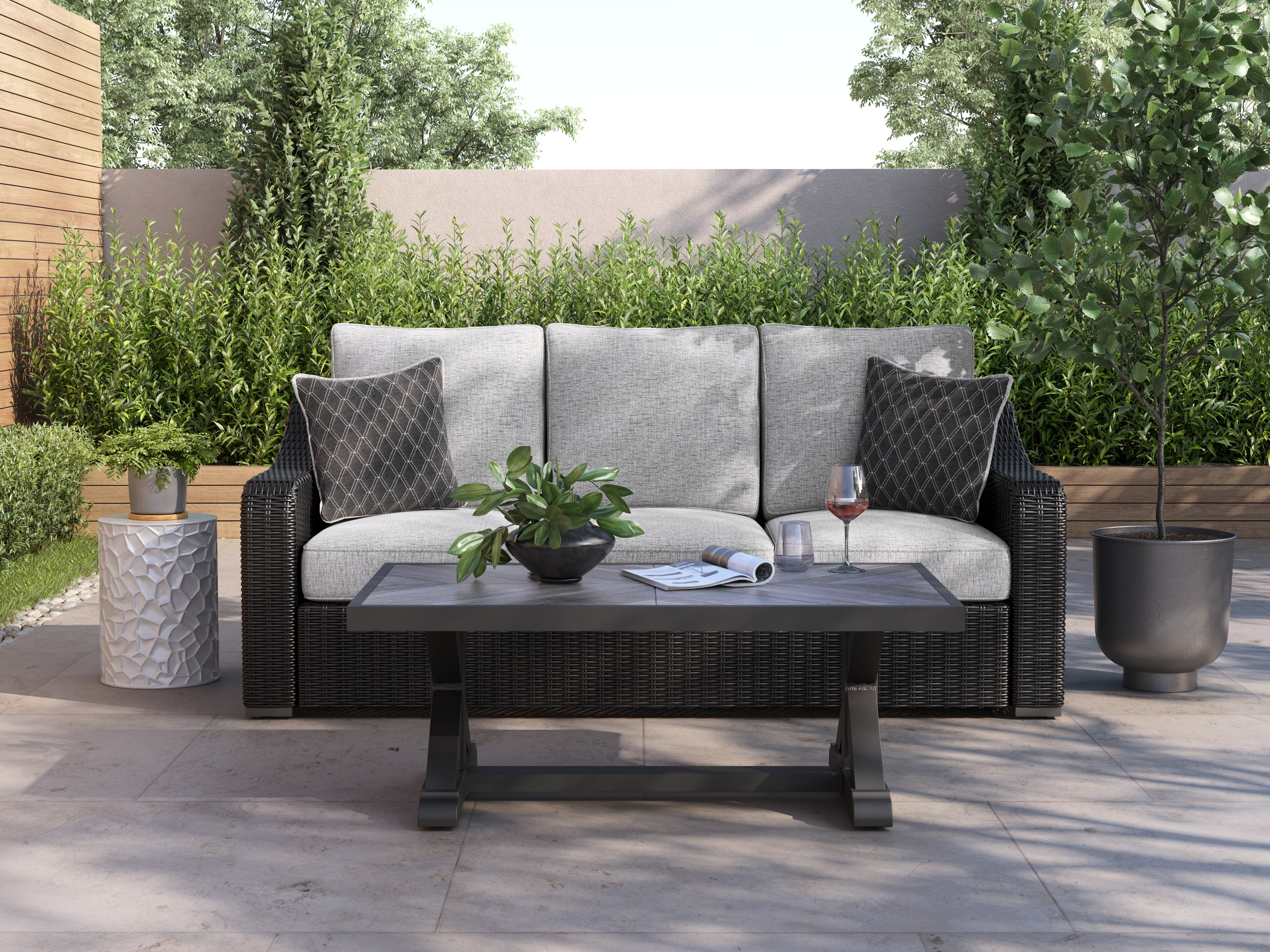 Tampa Furniture Outlet Lutz - Ashley Furniture - Beachcroft Outdoor - Sofa with Cushion / Black/Light Gray - P792-838