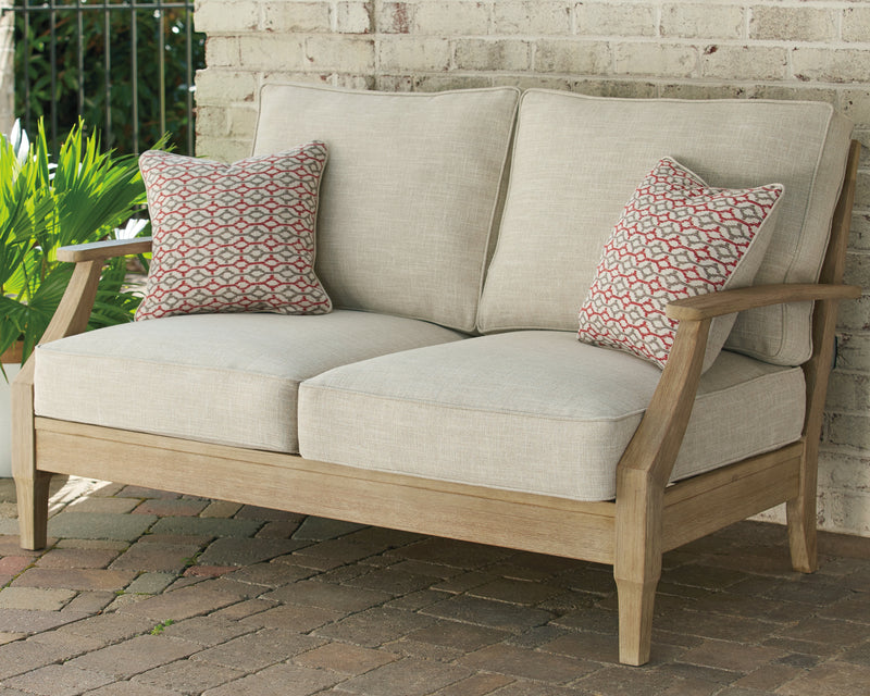 Tampa Furniture Outlet Lutz - Ashley Furniture - Clare View Outdoor - Loveseat w/Cushion / Beige - P801-835