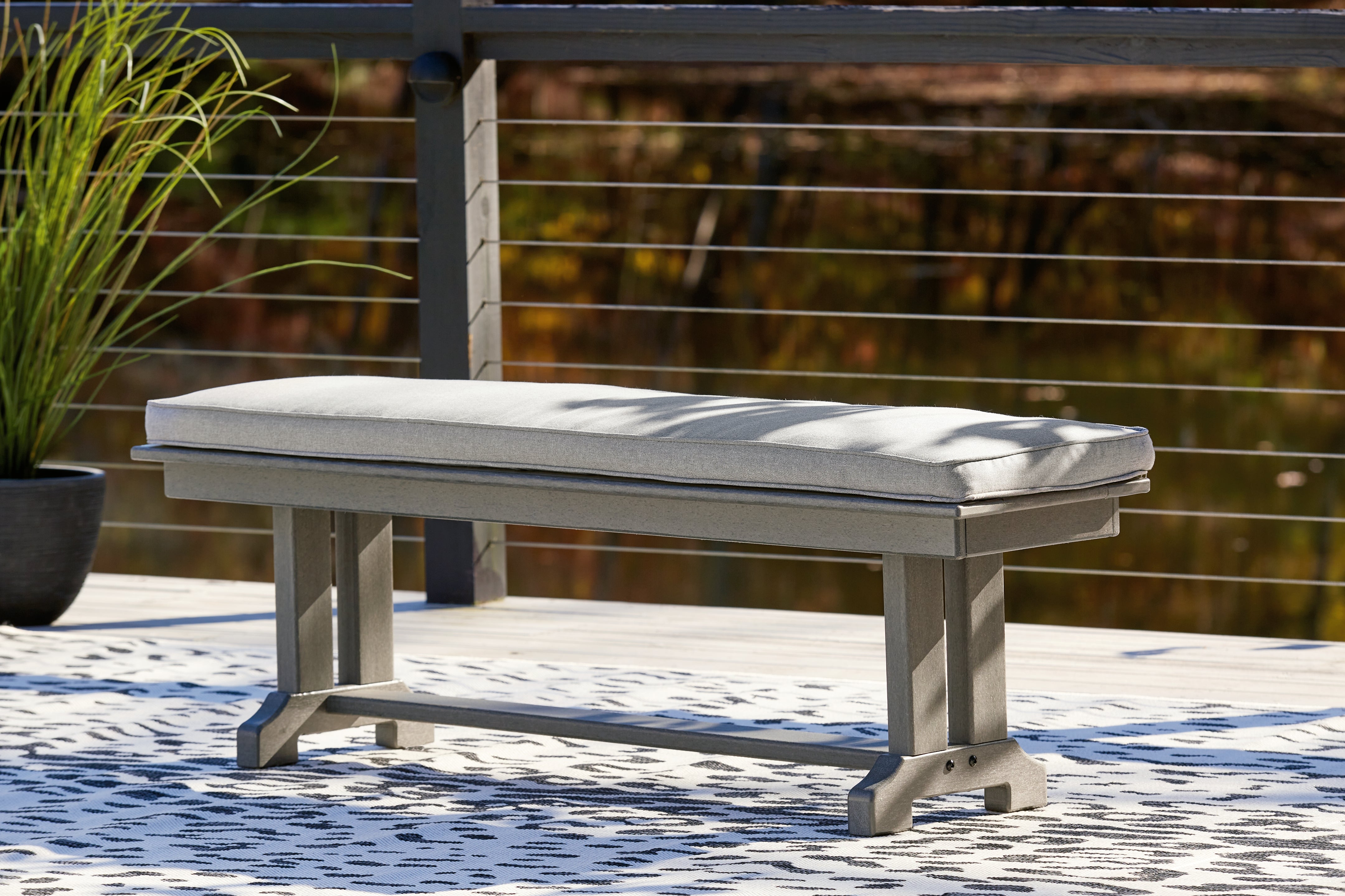Tampa Furniture Outlet Lutz - Ashley Furniture - Visola Outdoor - Bench with Cushion / Gray - P802-600