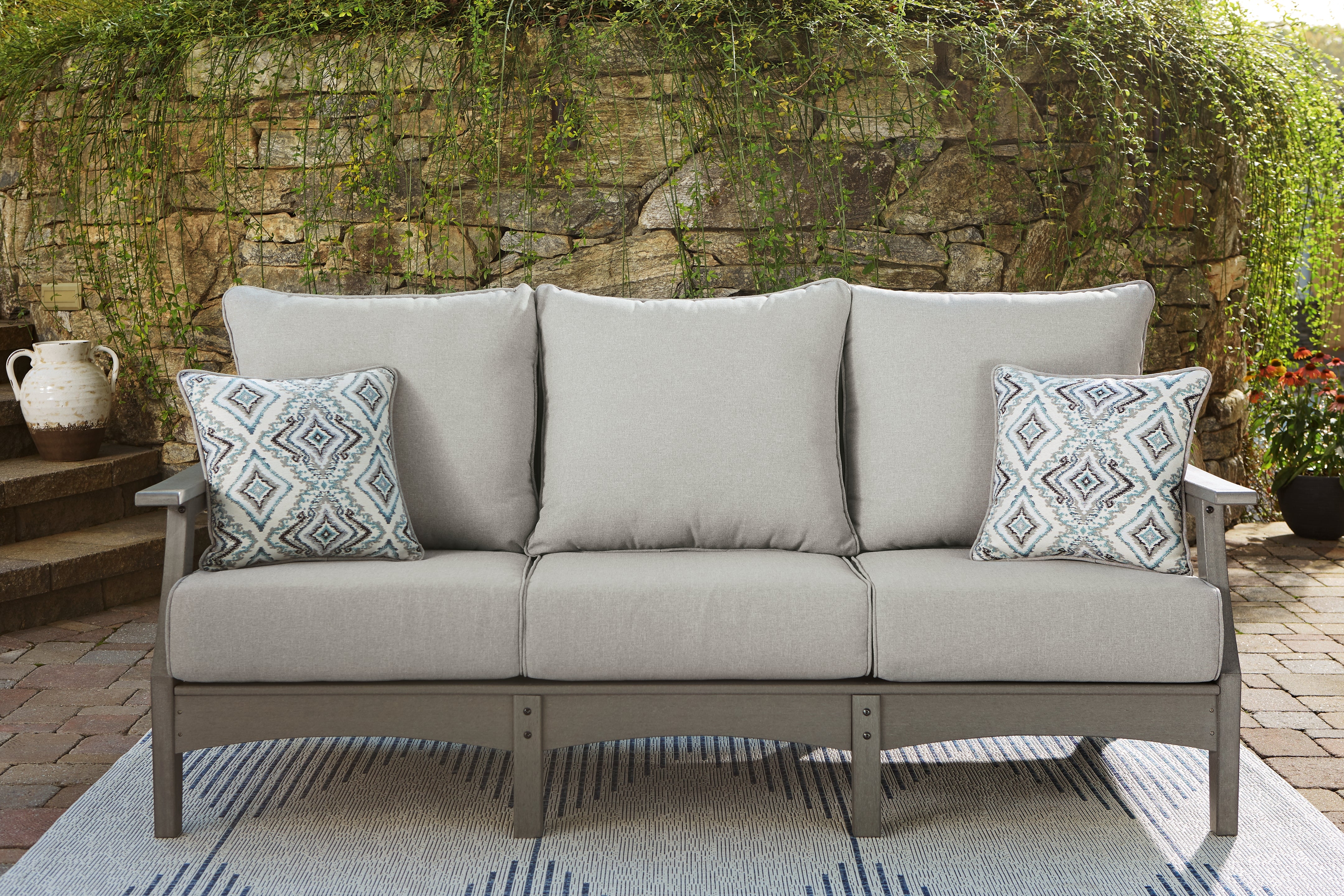 Tampa Furniture Outlet Lutz - Ashley Furniture - Visola Outdoor - Sofa with Cushion / Gray - P802-838