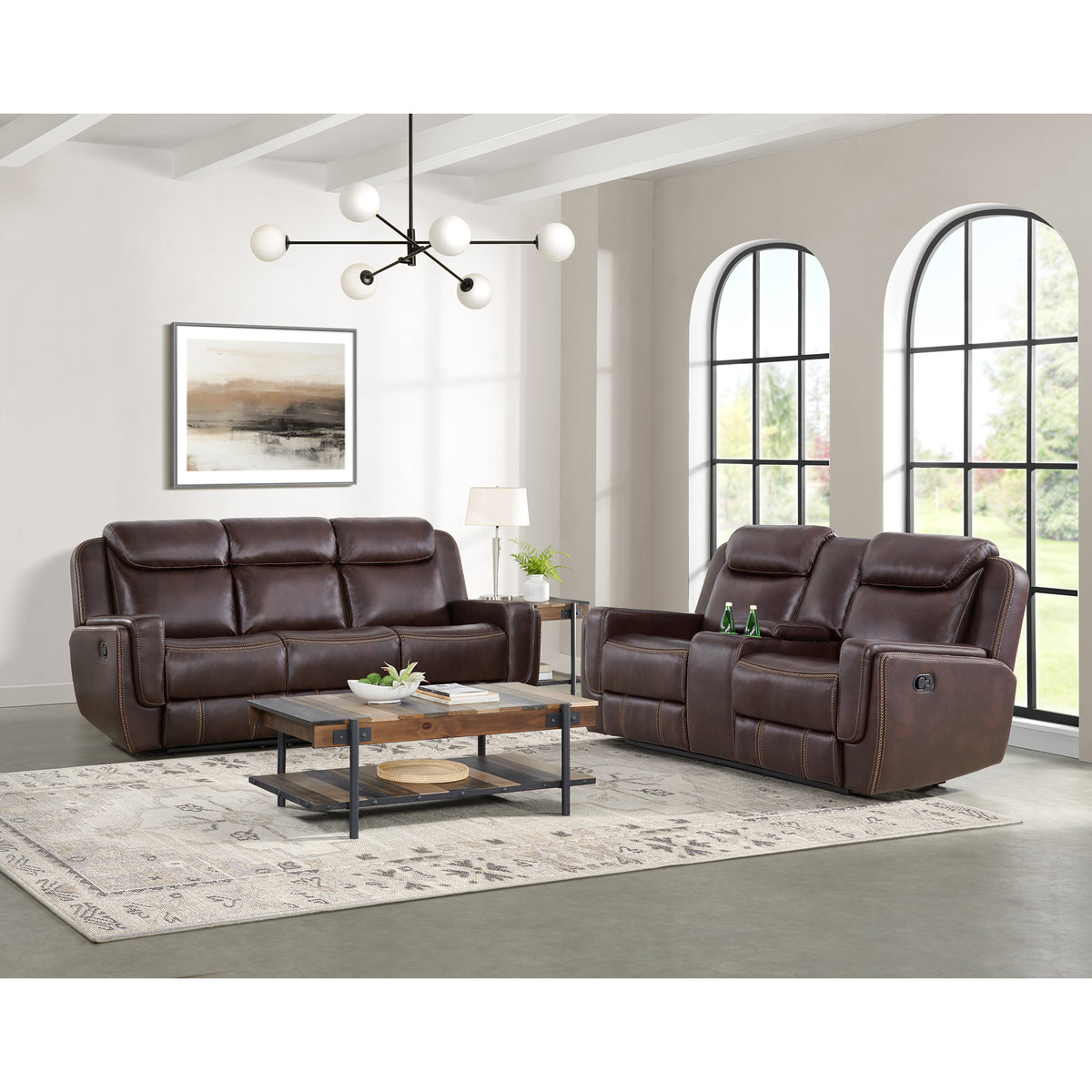 Panther Motion Loveseat with Console in Neono Brown – SKU U-11580-10740-285 | Elements
