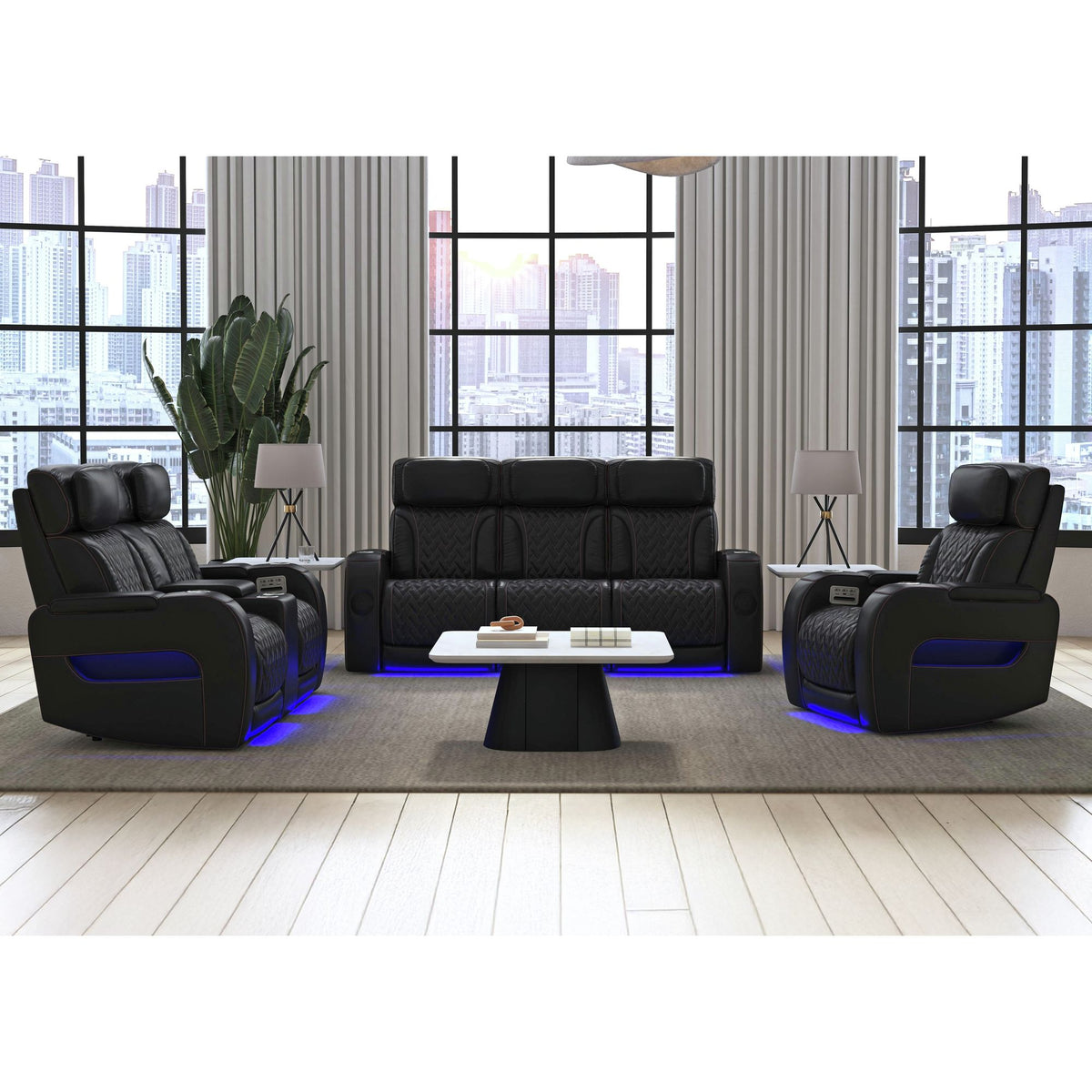 Prime Time P3 Recliner with LED and wireless charger pocket in Jett Black with Red Stitching – SKU U-16330-10450-105PPPR | Elements