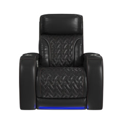 Prime Time P3 Recliner with LED and wireless charger pocket in Jett Black with Red Stitching