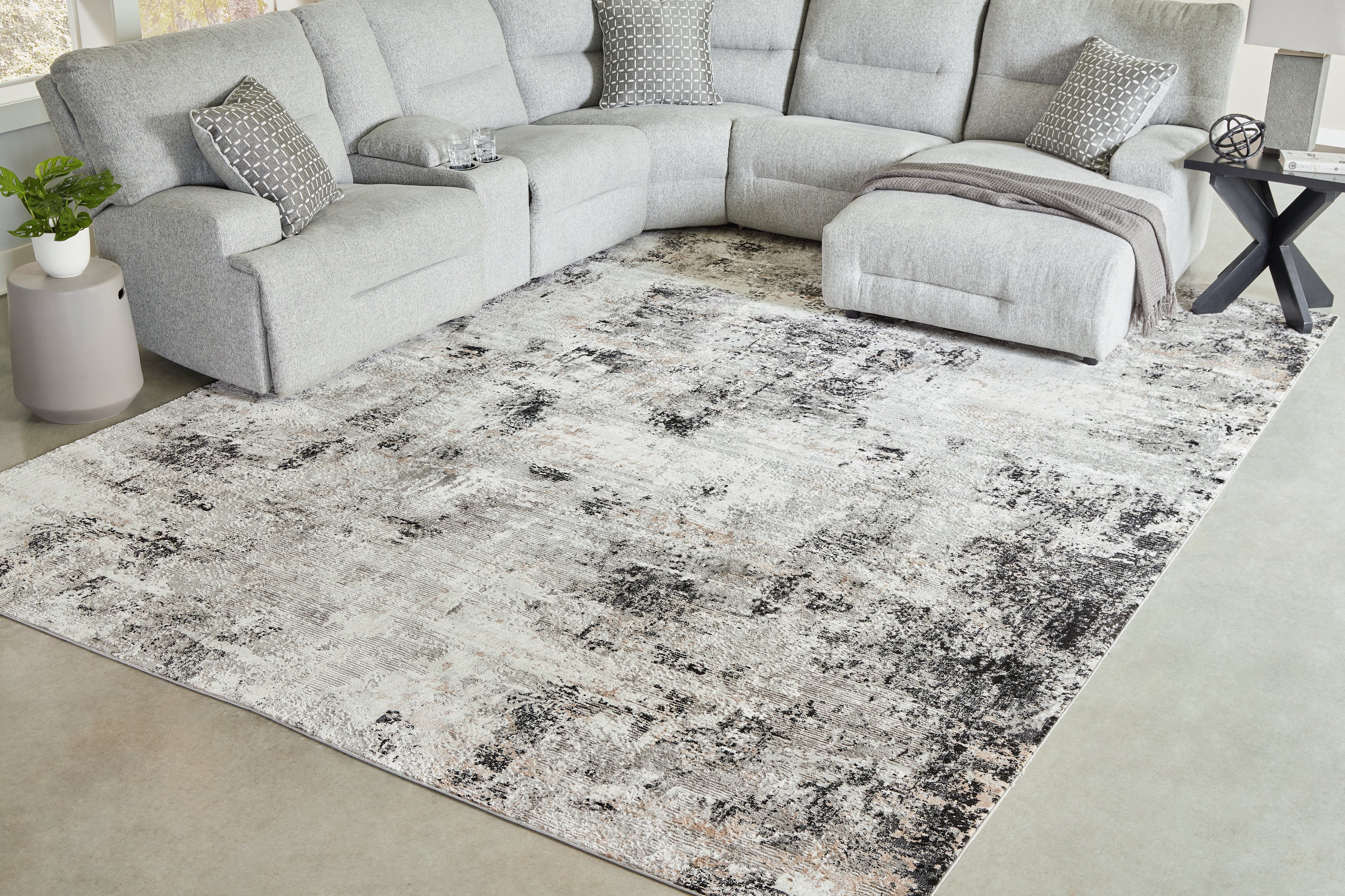 Tampa Furniture Outlet Lutz - Ashley Furniture - Langwell Rug - 10' x 14' Rug / Black/Gray/White - R406780