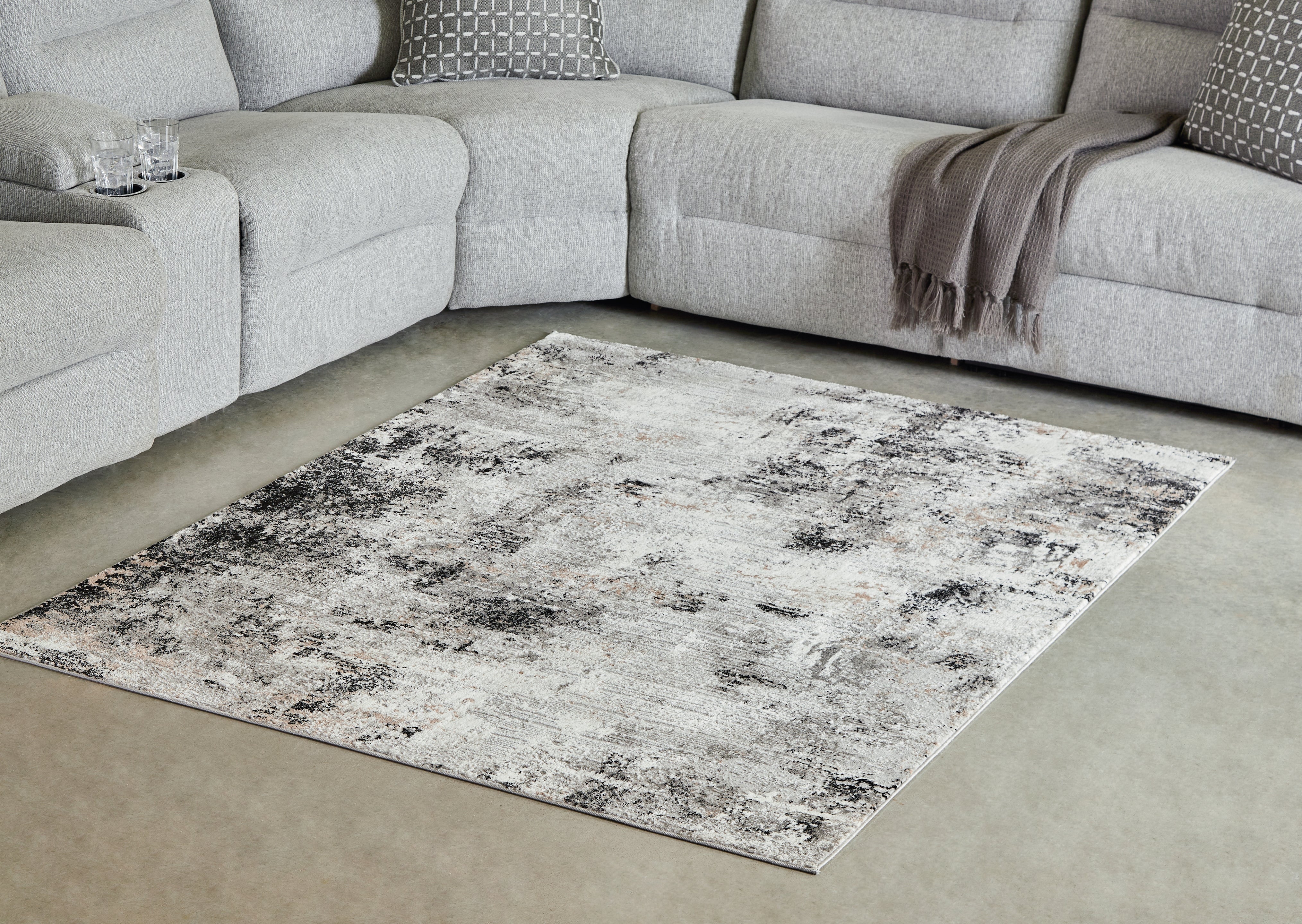 Tampa Furniture Outlet Lutz - Ashley Furniture - Langwell Rug - 5' x 7' Rug / Black/Gray/White - R406782