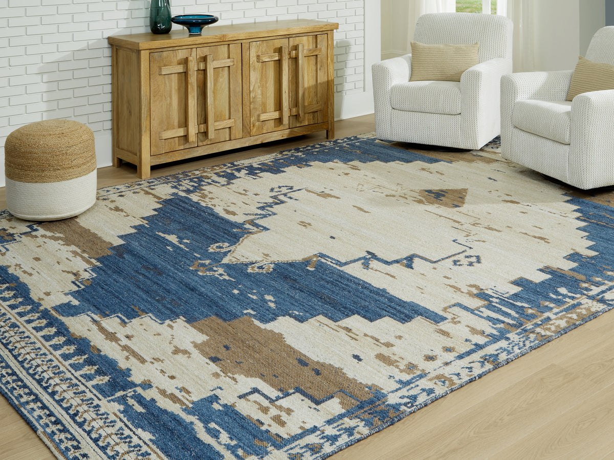 Tampa Furniture Outlet Lutz - Ashley Furniture - Varnler Rug - 10' x 14' Rug / Blue/Brown/Tan - R407130
