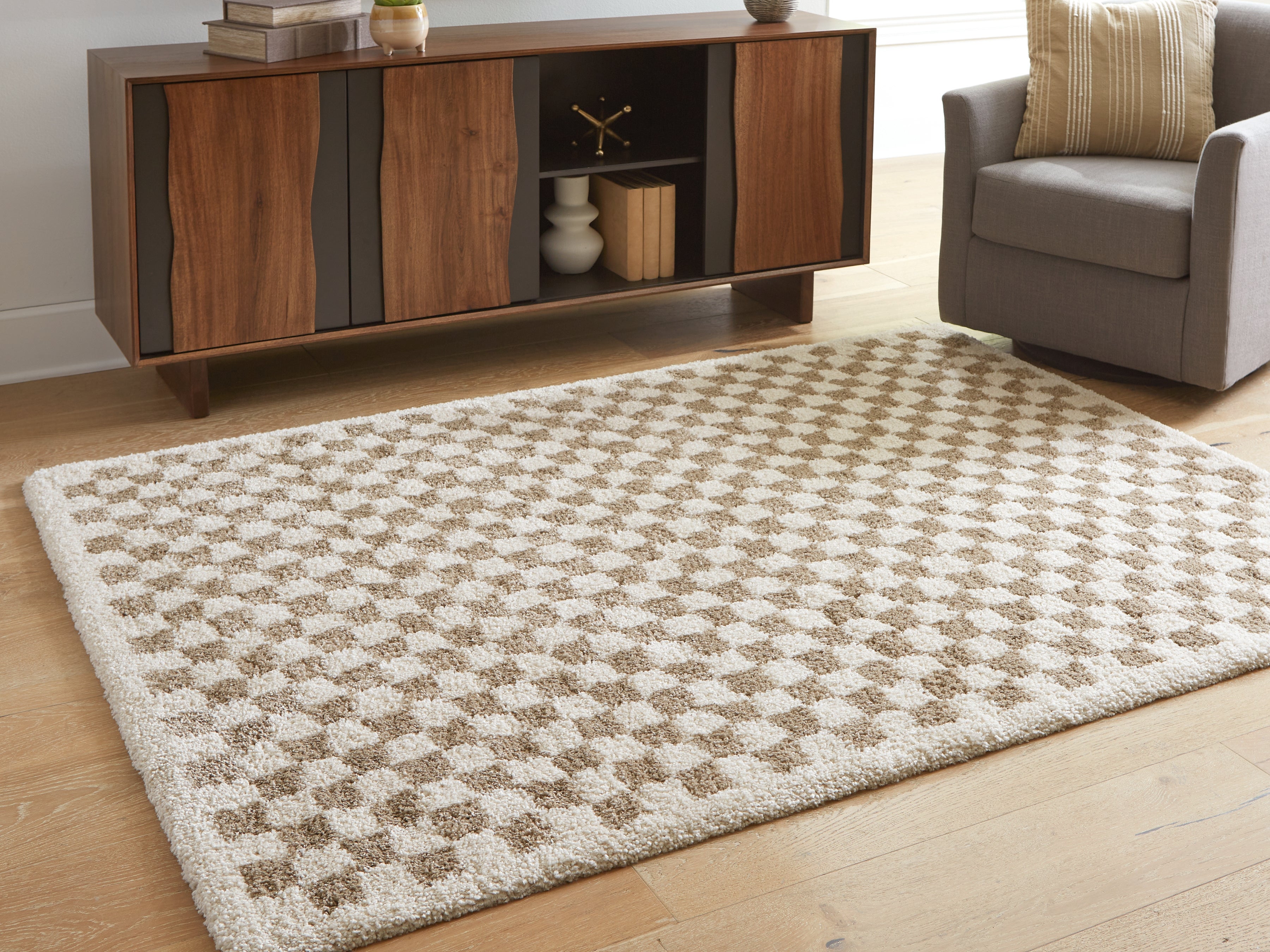 Tampa Furniture Outlet Lutz - Ashley Furniture - Karamen Rug - Medium Rug / Taupe/Ivory - R407342