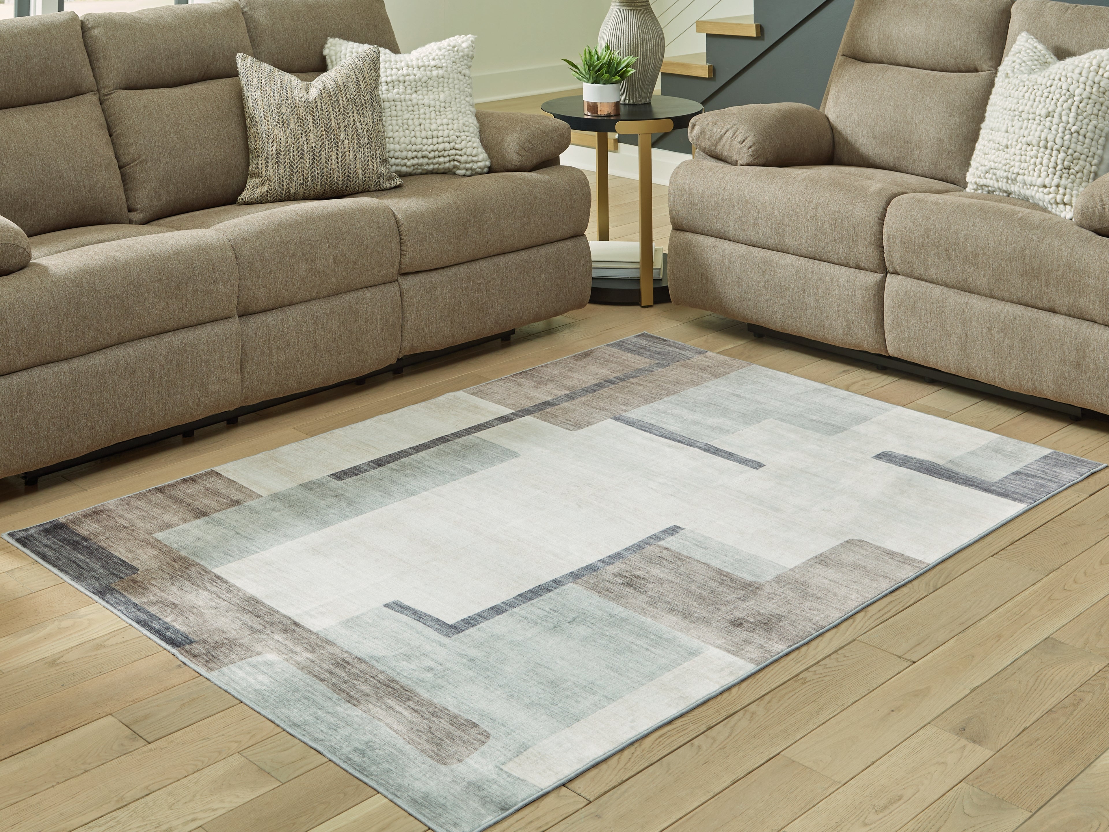 Tampa Furniture Outlet Lutz - Ashley Furniture - Larkport Rug - Washable 5' x 7' Area Rug / Cream/Brown/Gray - R407412