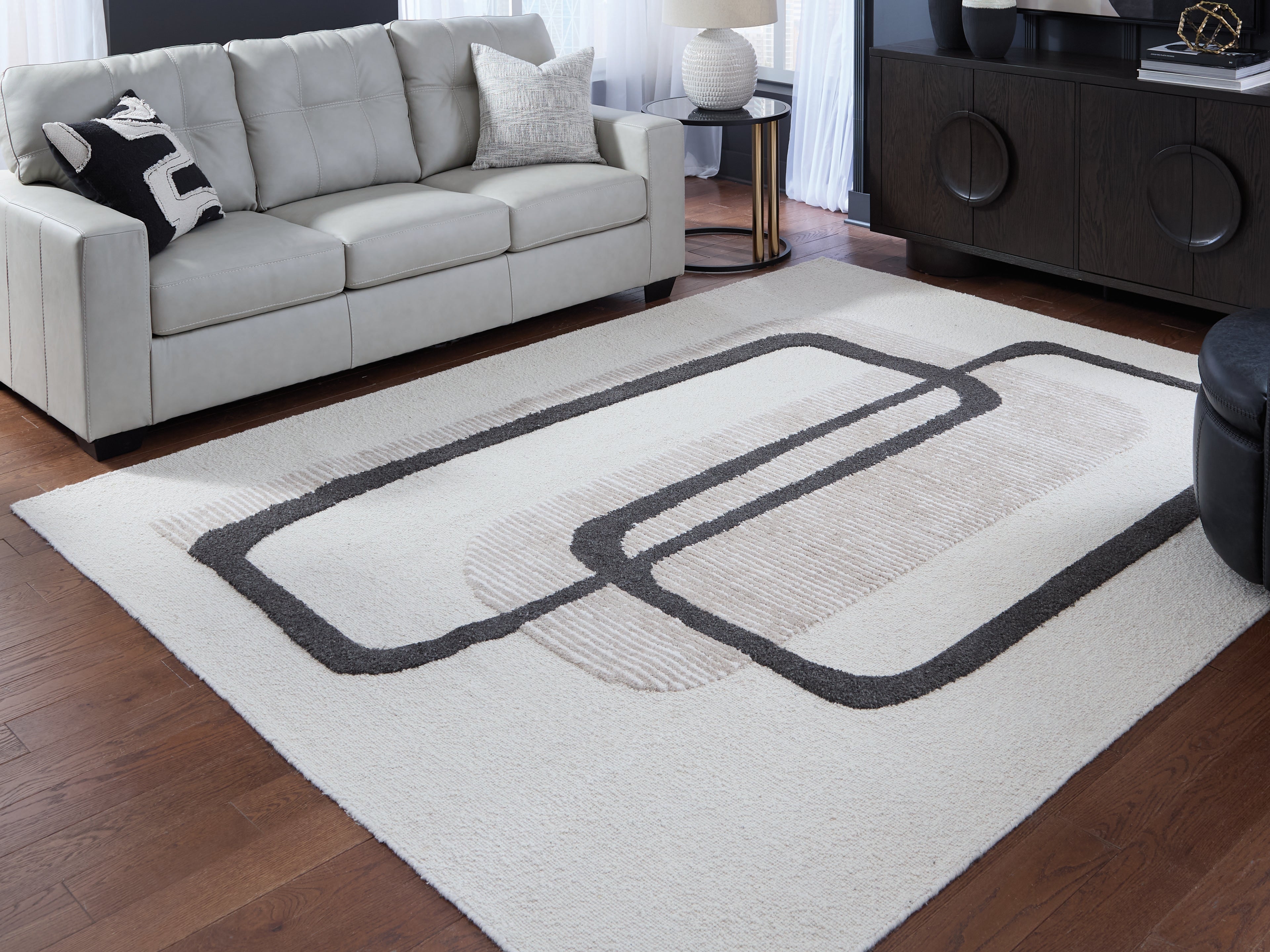 Tampa Furniture Outlet Lutz - Ashley Furniture - Davismour Rug - 7'8" x 10' Area Rug / Ivory/Taupe/Charcoal - R407561