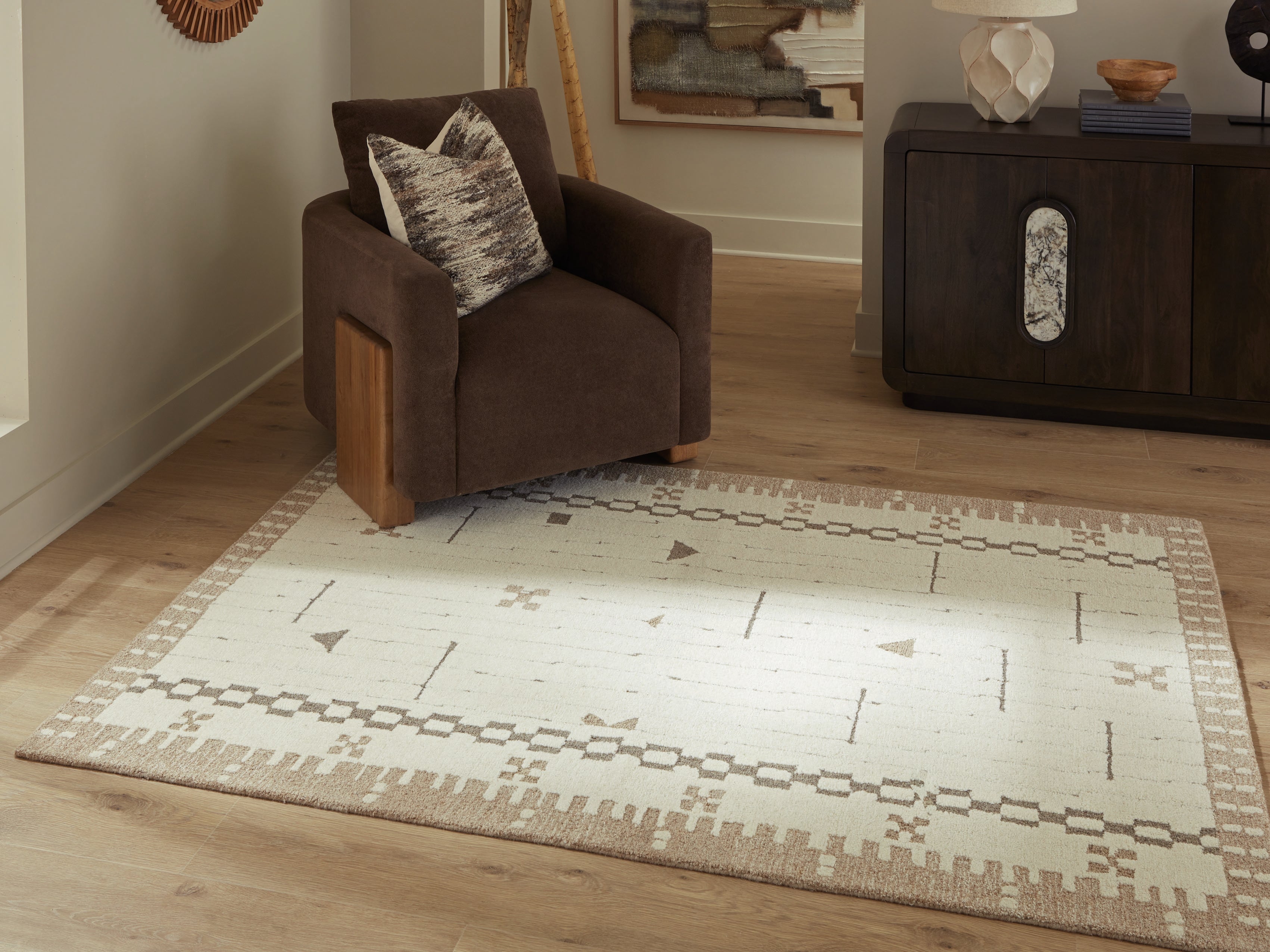 Tampa Furniture Outlet Lutz - Ashley Furniture - Dot Rug - 5' x 7' Area Rug / Cream/Brown/Taupe - R407652