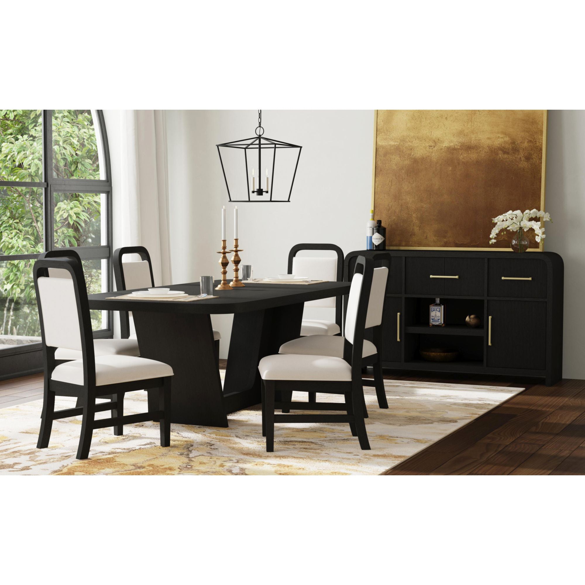 Ridgemont Dining Side Chair with White Fabric in Black with Grain (2 Per Carton) – SKU D-14440-8W-SC2 | Elements