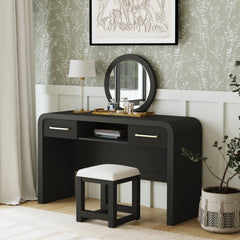 Ridgemont Dressing Stool with White Fabric in Black with Grain – SKU V-14440-8W-DST | Elements