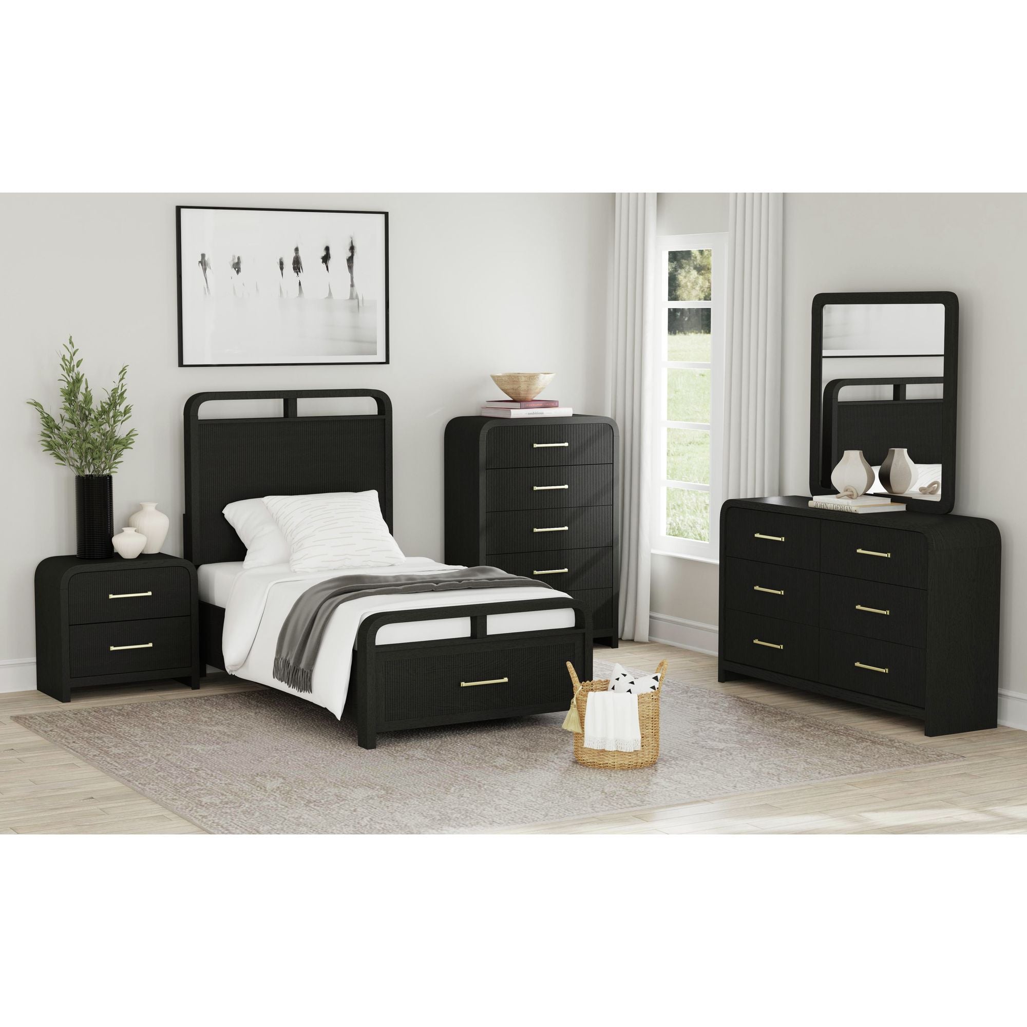 Ridgemont Twin Storage Bed in Black with Grain – SKU B-14440-8W-TSB | Elements