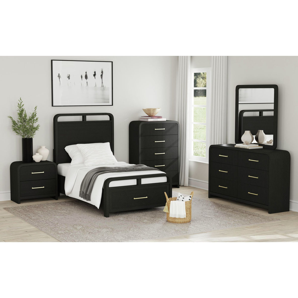 Ridgemont Twin Storage Bed in Black with Grain – SKU B-14440-8W-TSB | Elements