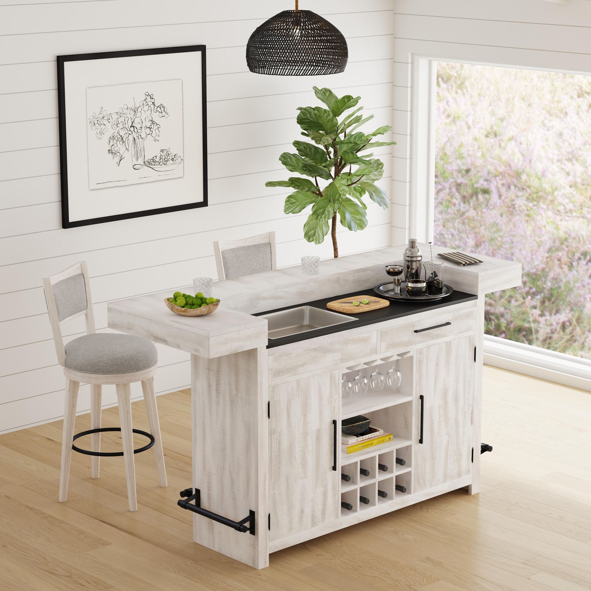 Rogen Rustic Bar Table with Ice Tray, USB and Power in Rustic White – SKU DA-12850-7-BT | Elements