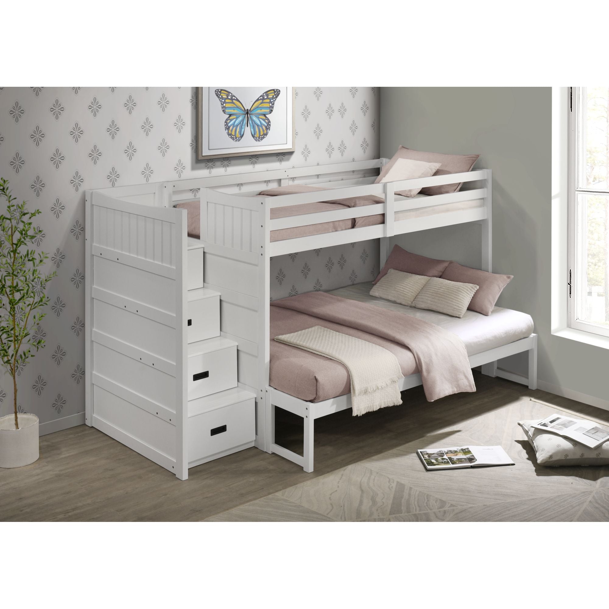 Sami Twin Over Full Step Bunk with Left HB in White – SKU SM750TFBL | Elements