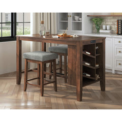 Santa Barbara Kitchen Island & 2 Counter Stools with Dark Grey Fabric in Walnut – SKU D-16550-5-KI | Elements