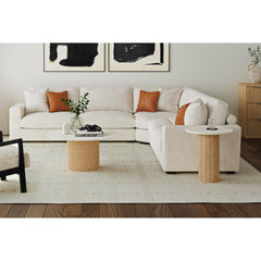 Sylvie Round Coffee Table with White Faux Marble Top and Base in Natural