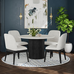 Sylvie Round Dining Table with White Faux Marble Top in Black with Grain – SKU D-16000-8W-RDT | Elements
