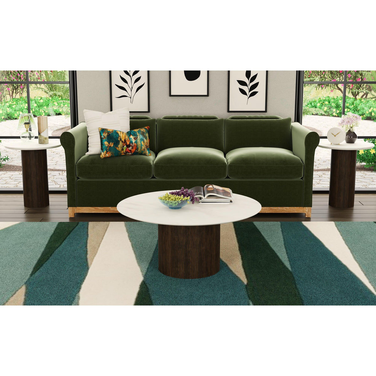 Sylvie Round Coffee Table with White Faux Marble Top and Base in Dark Brown – SKU T-16000-5-RCT | Elements
